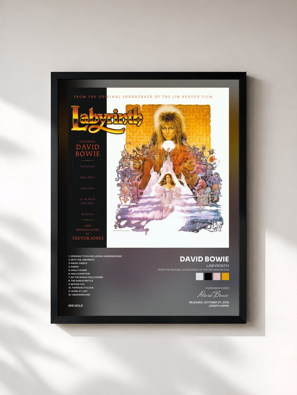 #noir Tableau de l'album Labyrinth (From The Original Soundtrack Of The Jim Henson Film) de David Bowie, cadre noir, imprimé et encadré en France