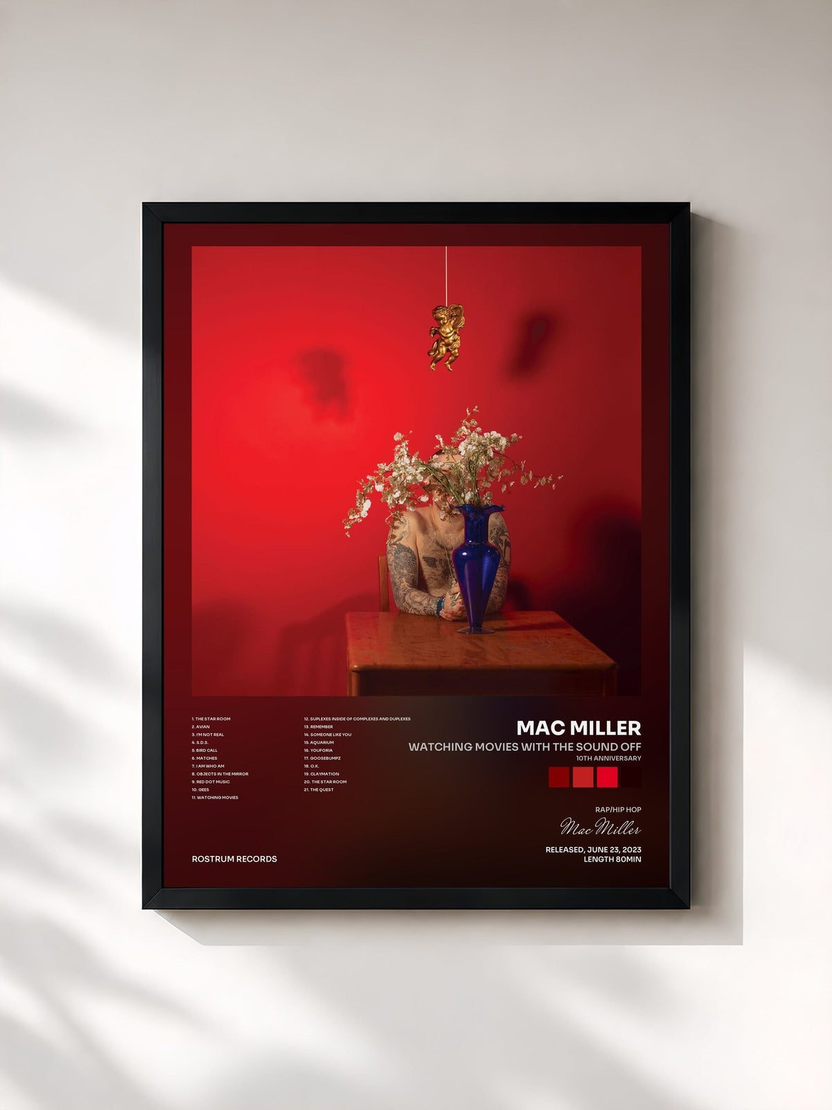 #noir Watching Movies with the Sound Off (10th Anniversary) by Mac Miller as a framed art print, black frame, printed and framed in France