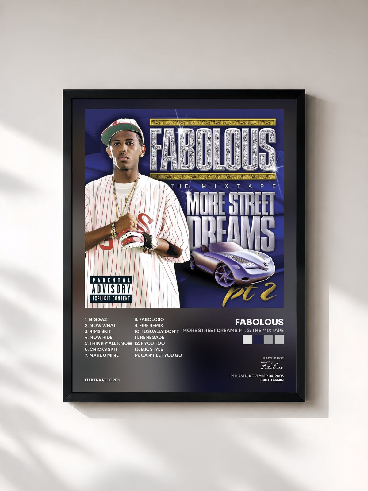 #noir Tableau de l'album More Street Dreams Pt. 2: The Mixtape de Fabolous, cadre noir, imprimé et encadré en France