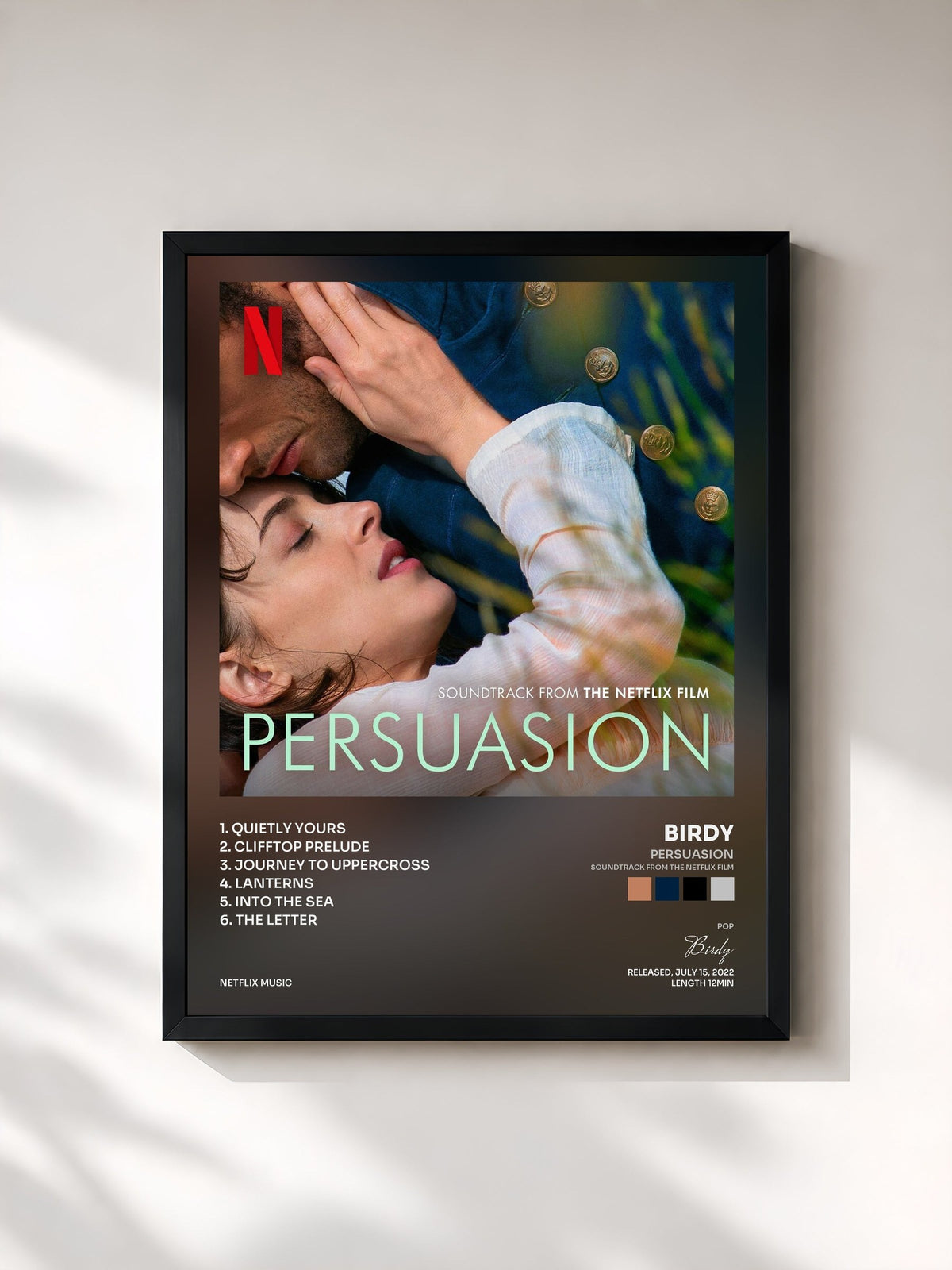 #noir Tableau de l'album Persuasion (Soundtrack from the Netflix Film) de Birdy, cadre noir, imprimé et encadré en France