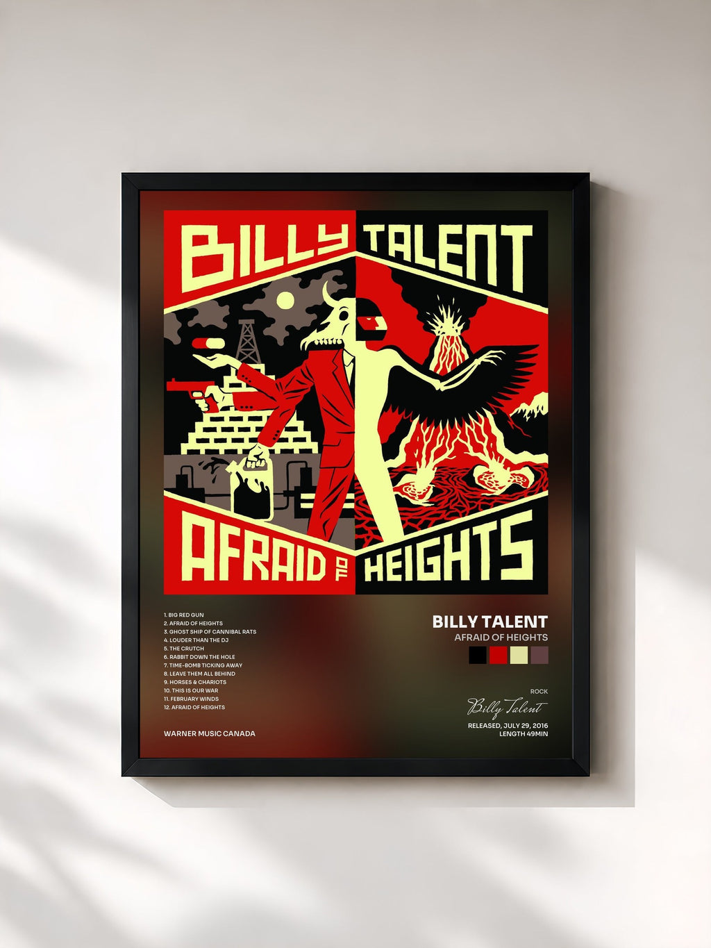 #noir Afraid of Heights de Billy Talent en lámina enmarcada, marco negro, impresa y enmarcada en Francia