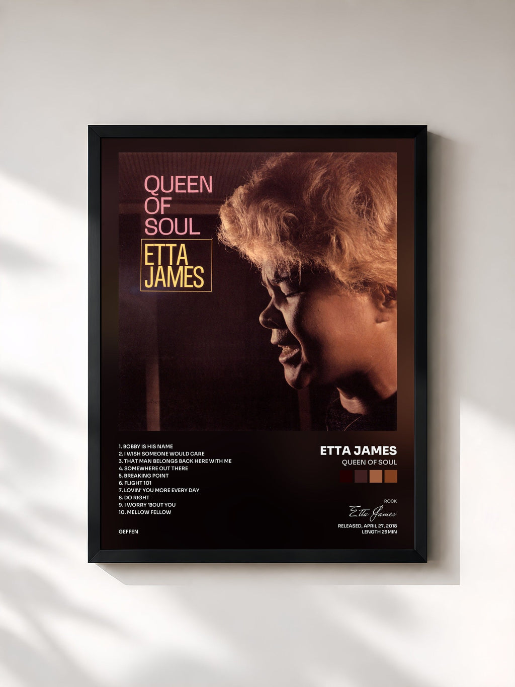 #noir Queen Of Soul by Etta James as a framed art print, black frame, printed and framed in France