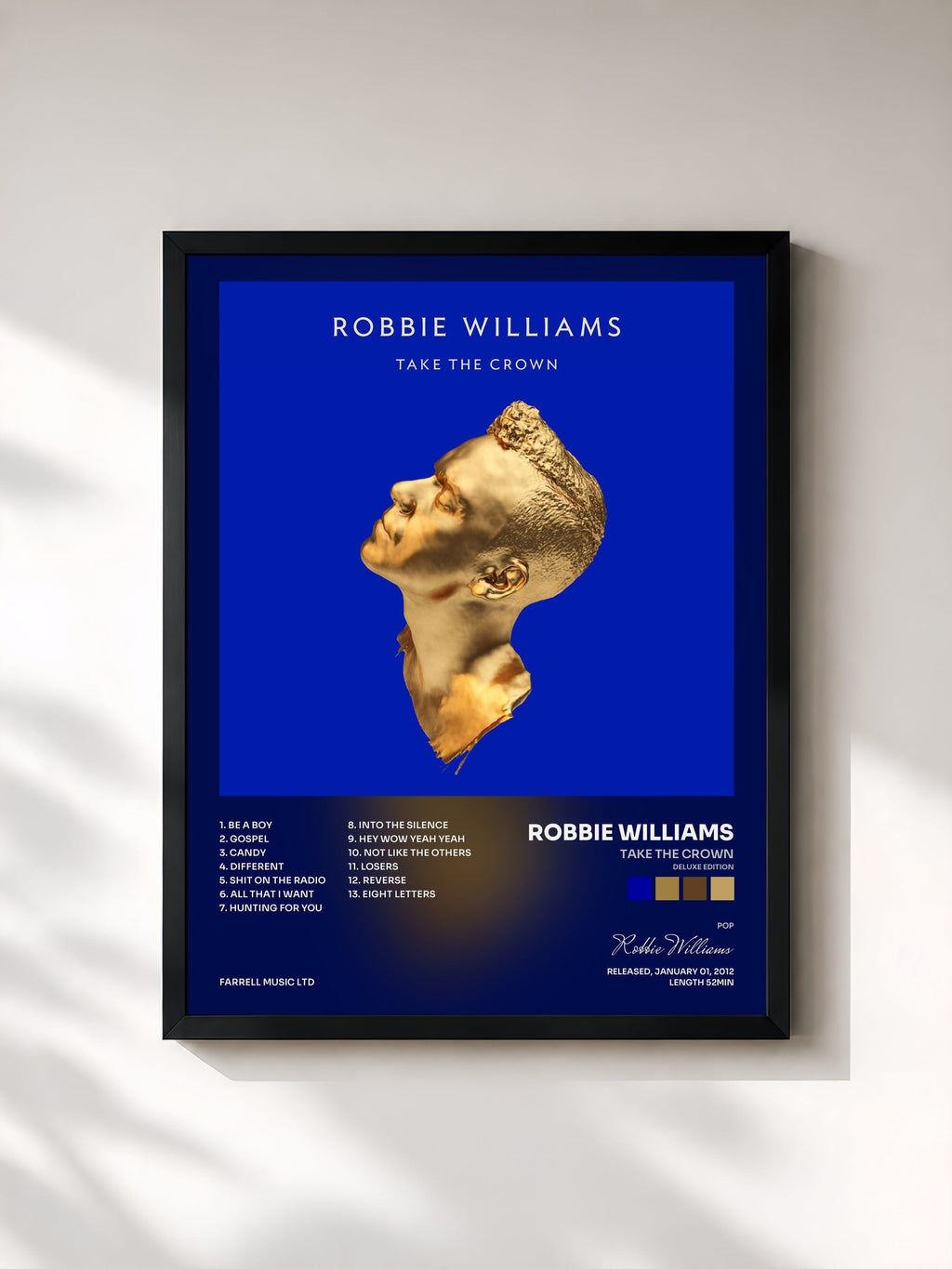 #noir Tableau de l'album Take The Crown (Deluxe Edition) de Robbie Williams, cadre noir, imprimé et encadré en France