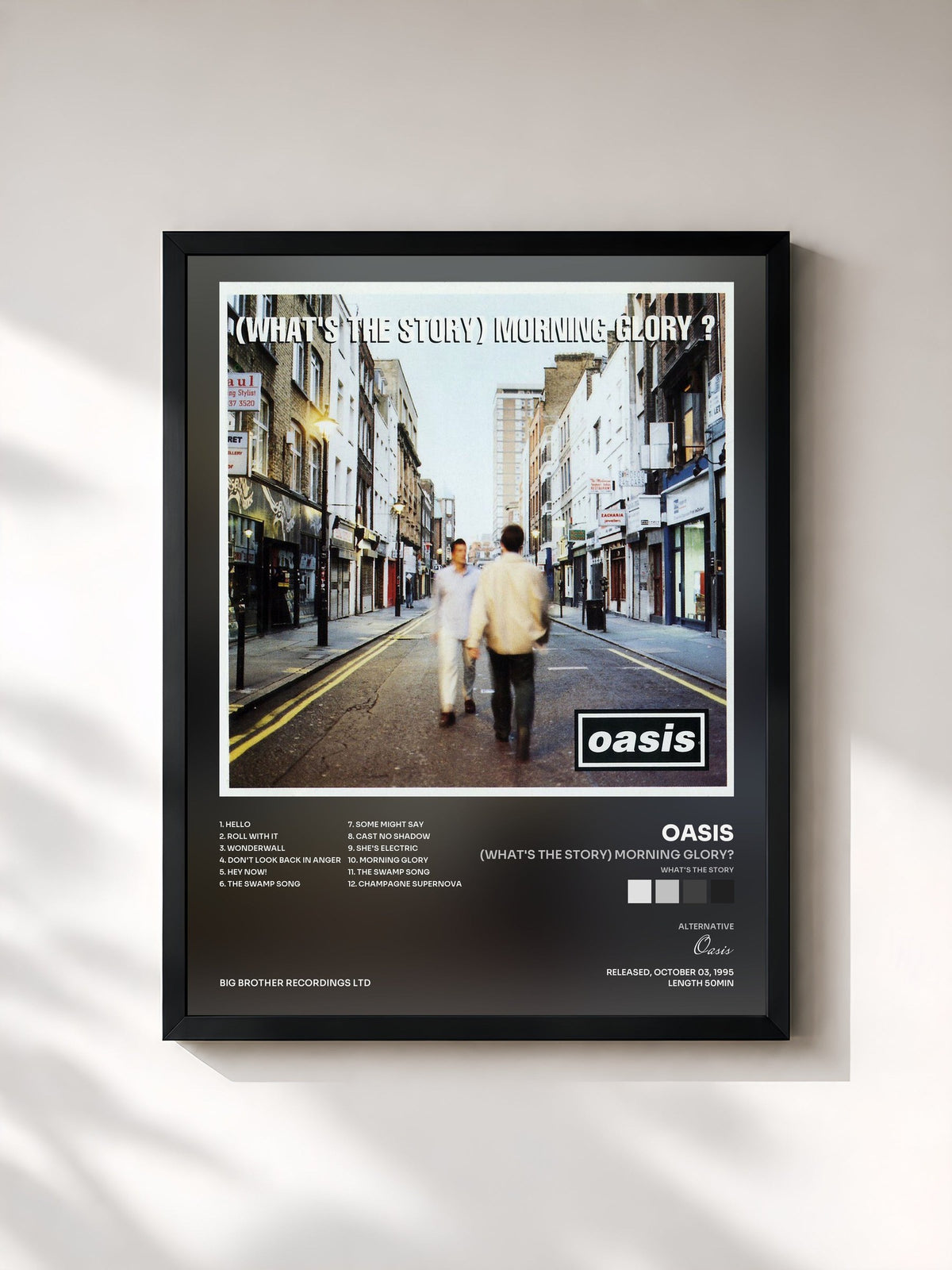 #noir Tableau de l'album (What's The Story) Morning Glory? de Oasis, cadre noir, imprimé et encadré en France
