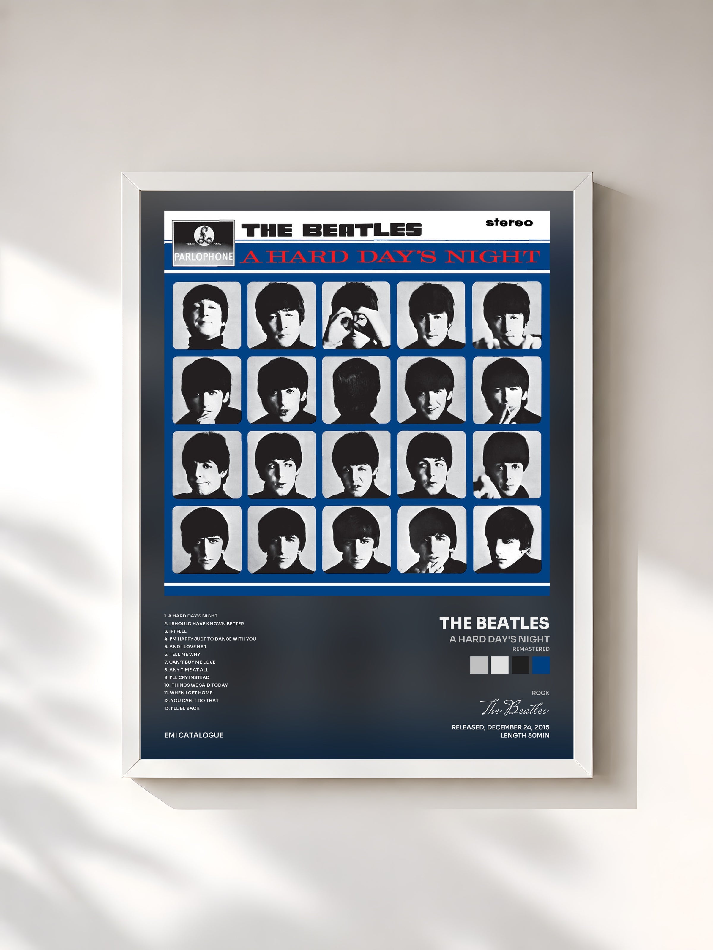 #blanc A Hard Day's Night (Remastered) by The Beatles as a framed art print, white frame, printed and framed in France