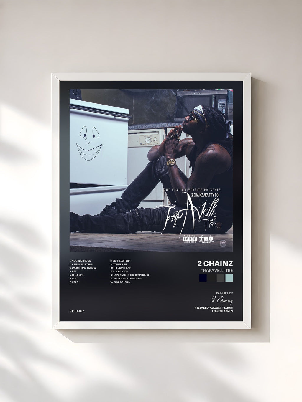#blanc Tableau de l'album TrapAvelli Tre de 2 Chainz, cadre blanc, imprimé et encadré en France