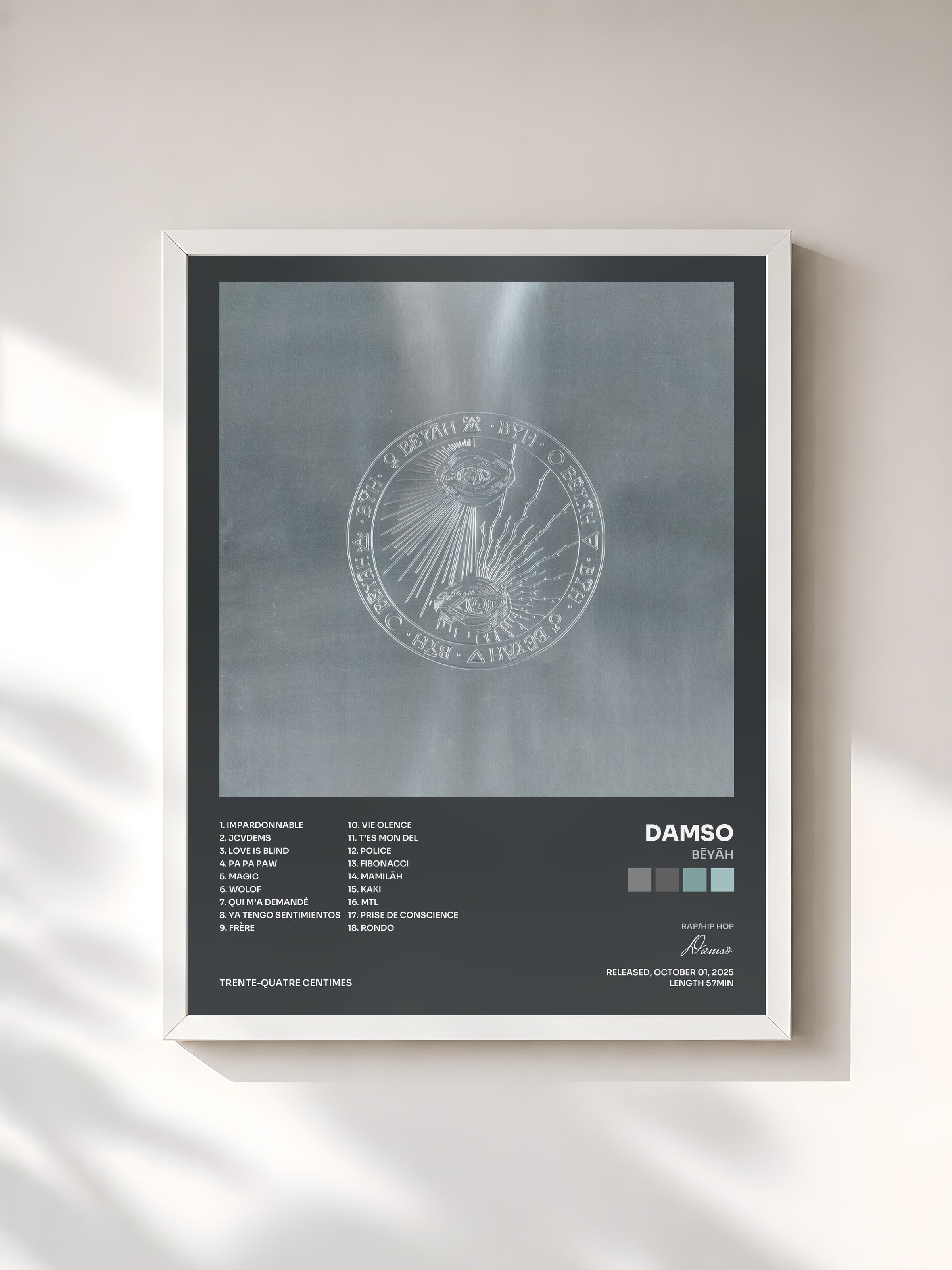 #blanc BĒYĀH by Damso as a framed art print, white frame, printed and framed in France
