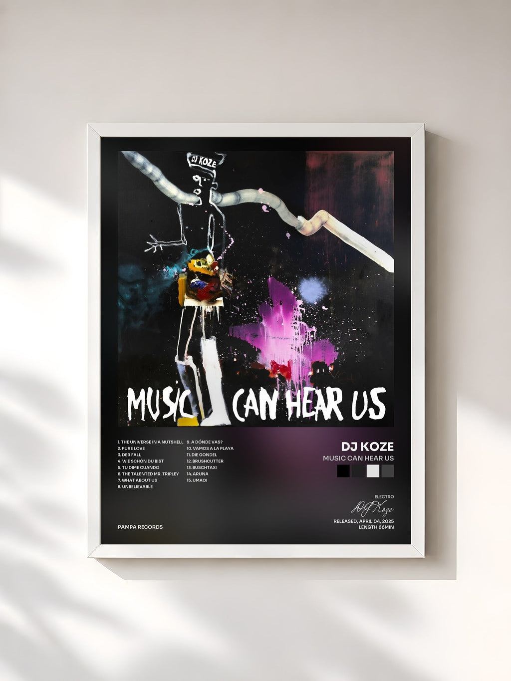 #blanc Music Can Hear Us by DJ Koze as a framed art print, white frame, printed and framed in France