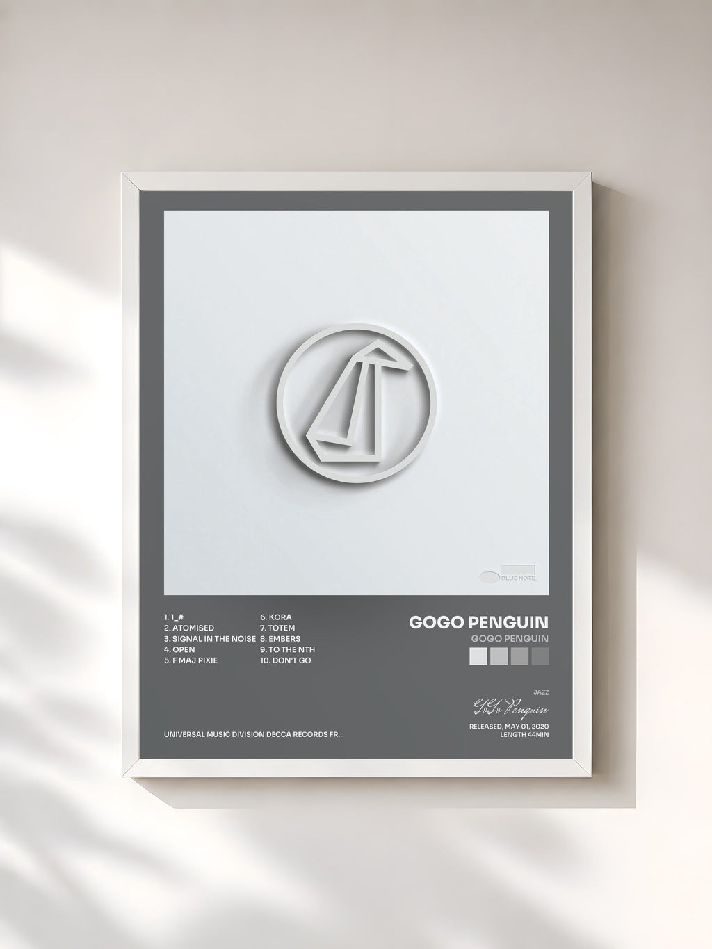 #blanc Tableau de l'album GoGo Penguin de GoGo Penguin, cadre blanc, imprimé et encadré en France