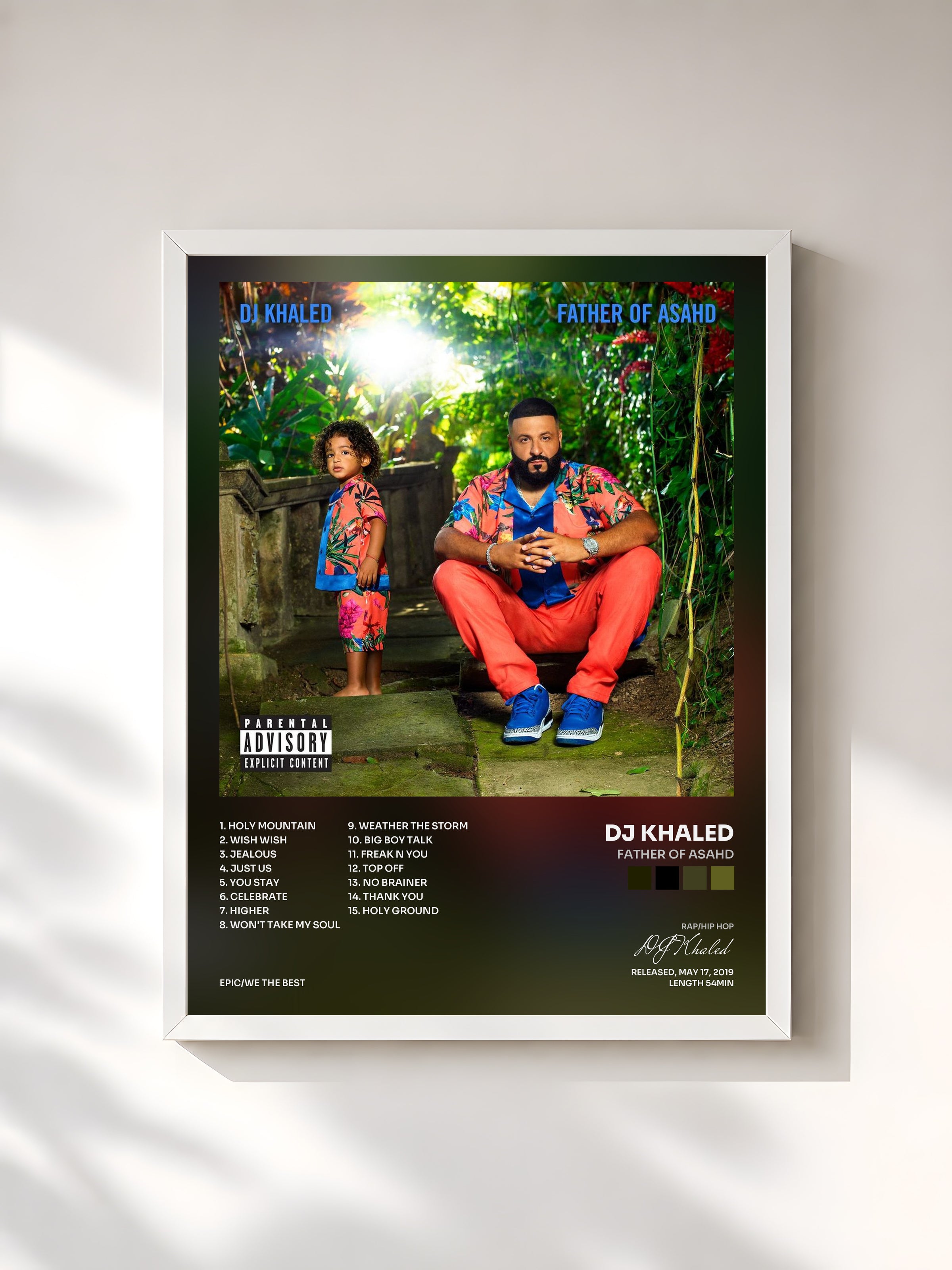 #blanc Father Of Asahd by DJ Khaled as a framed art print, white frame, printed and framed in France