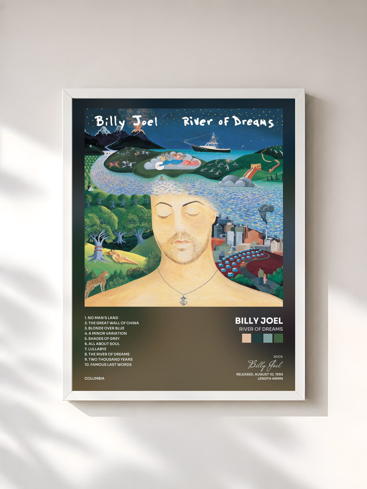 #blanc River Of Dreams de Billy Joel en lámina enmarcada, marco blanco, impresa y enmarcada en Francia