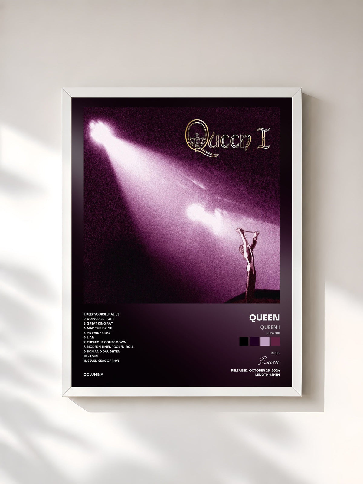 #blanc Tableau de l'album Queen I (2024 Mix) de Queen, cadre blanc, imprimé et encadré en France