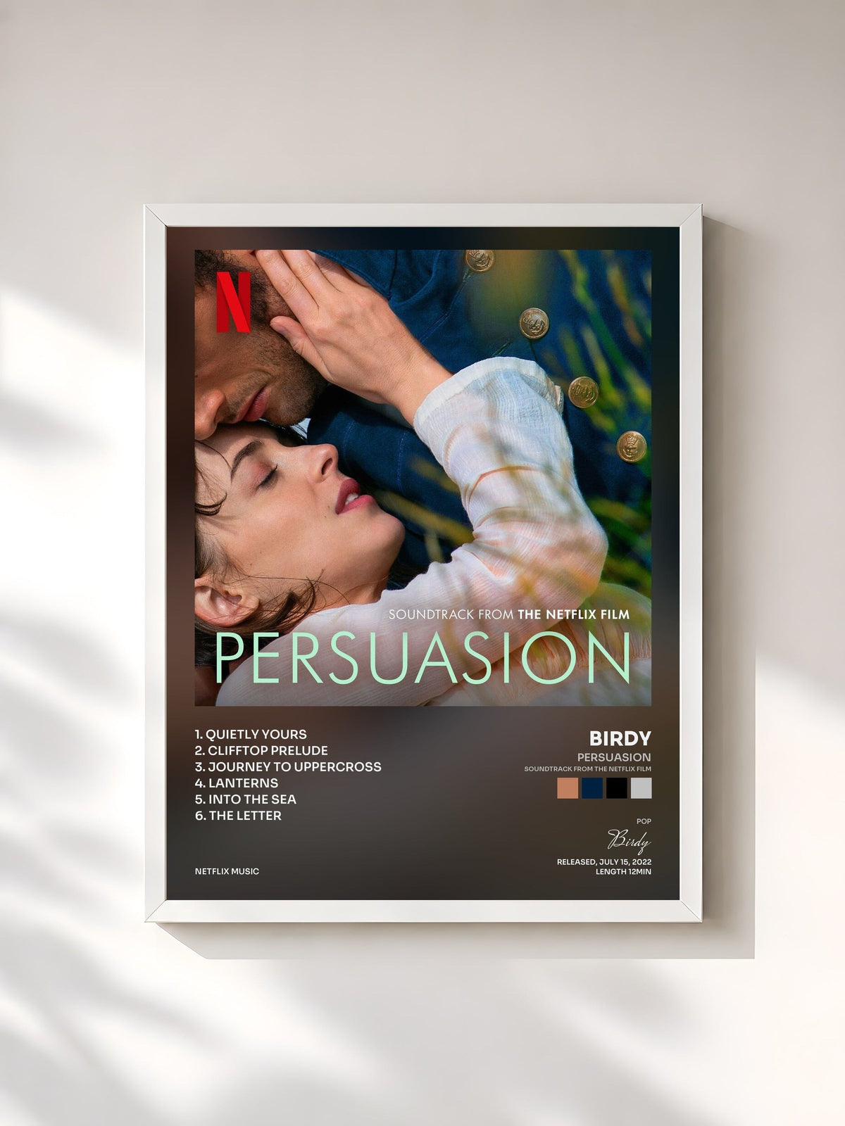 #blanc Tableau de l'album Persuasion (Soundtrack from the Netflix Film) de Birdy, cadre blanc, imprimé et encadré en France
