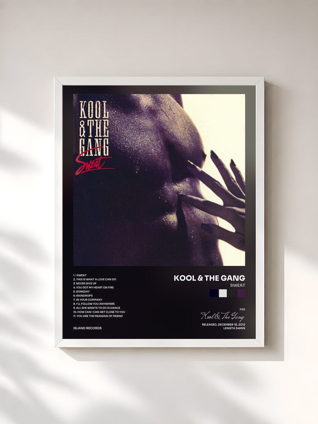 #blanc Sweat von Kool & The Gang als gerahmter Kunstdruck, weißer Rahmen, gedruckt und gerahmt in Frankreich