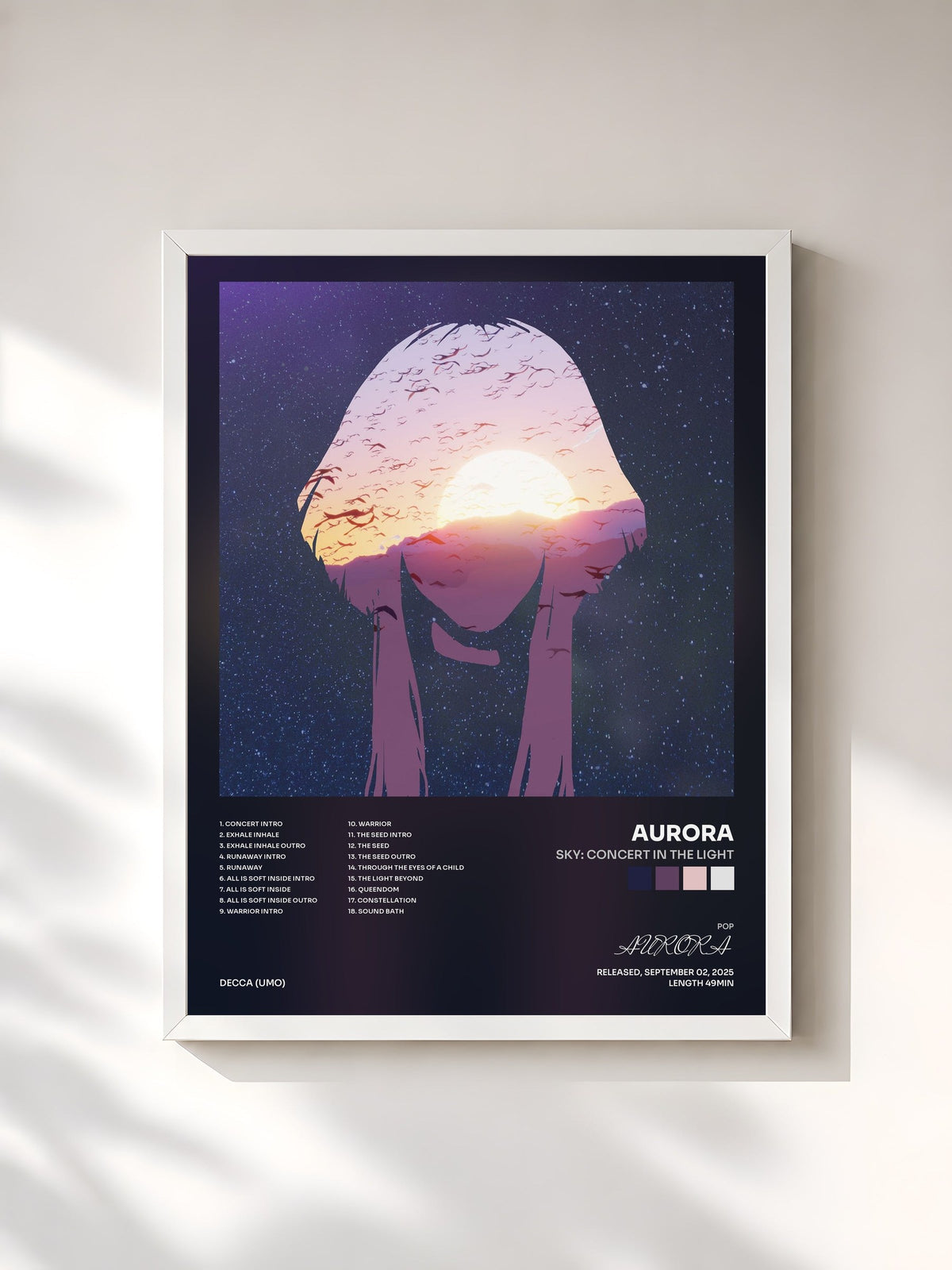 #blanc Tableau de l'album Sky: Concert in the Light de AURORA, cadre blanc, imprimé et encadré en France