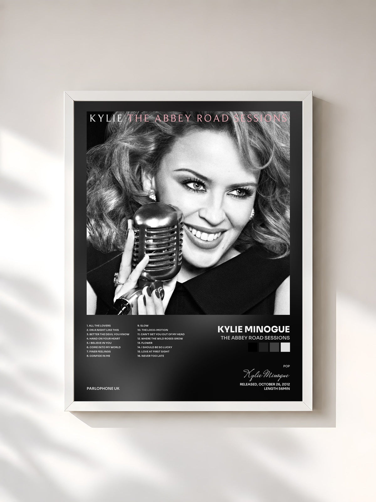 #blanc Tableau de l'album The Abbey Road Sessions de Kylie Minogue, cadre blanc, imprimé et encadré en France