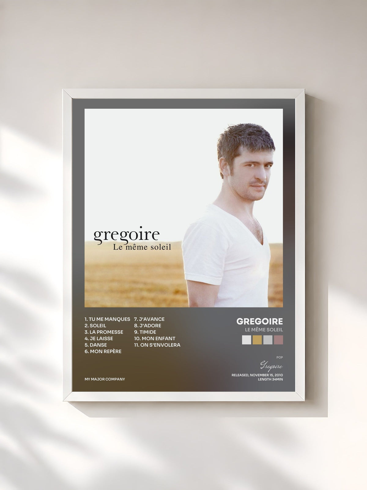#blanc Le même soleil de Gregoire en lámina enmarcada, marco blanco, impresa y enmarcada en Francia