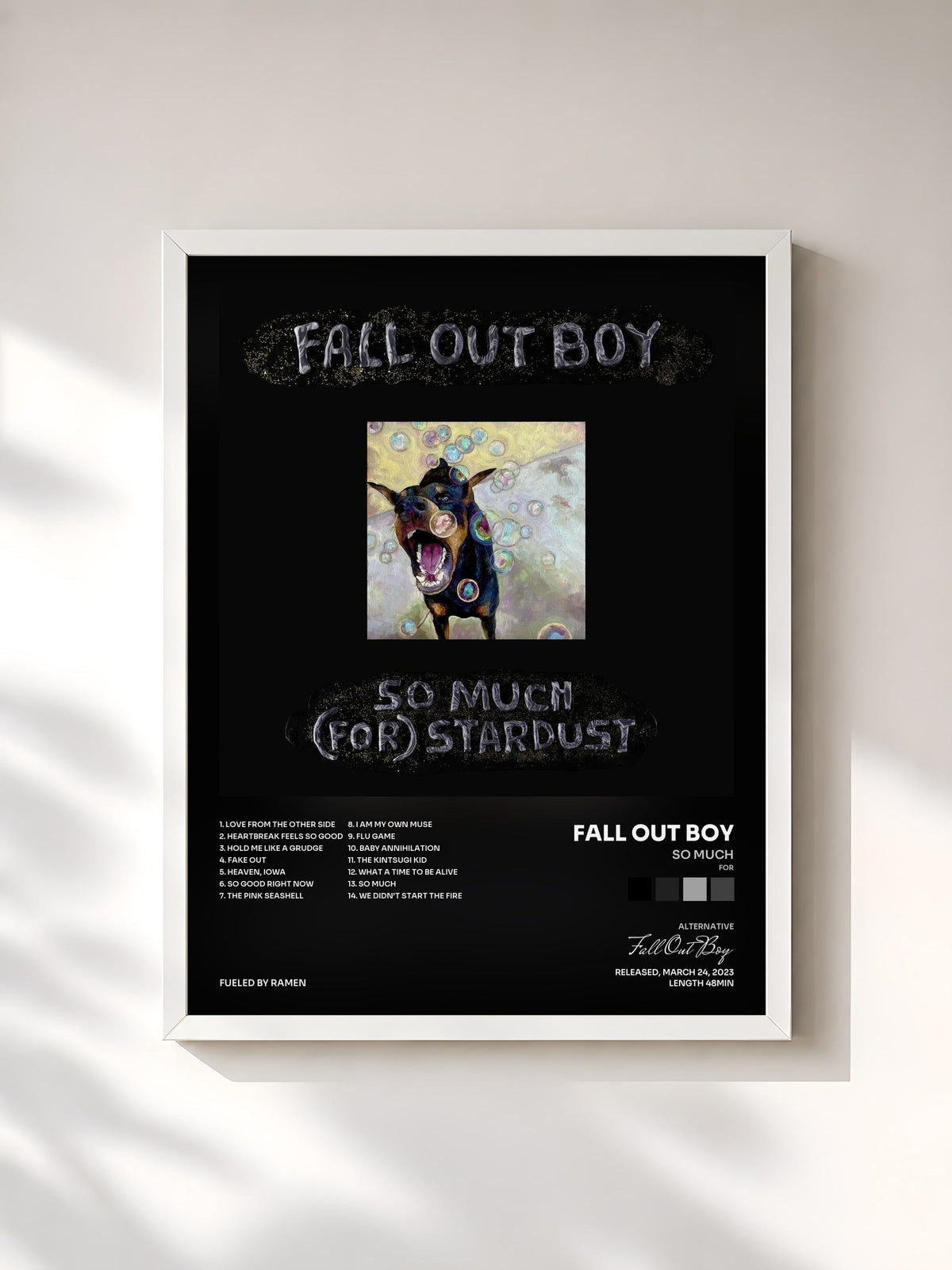 #blanc So Much (For) Stardust by Fall Out Boy as a framed art print, white frame, printed and framed in France