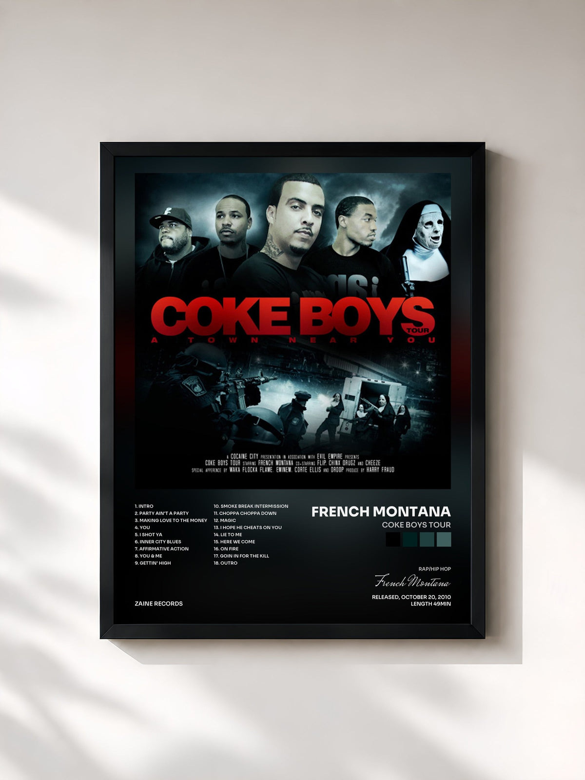 #noir Coke Boys Tour di French Montana in stampa incorniciata, cornice nera, stampata e incorniciata in Francia