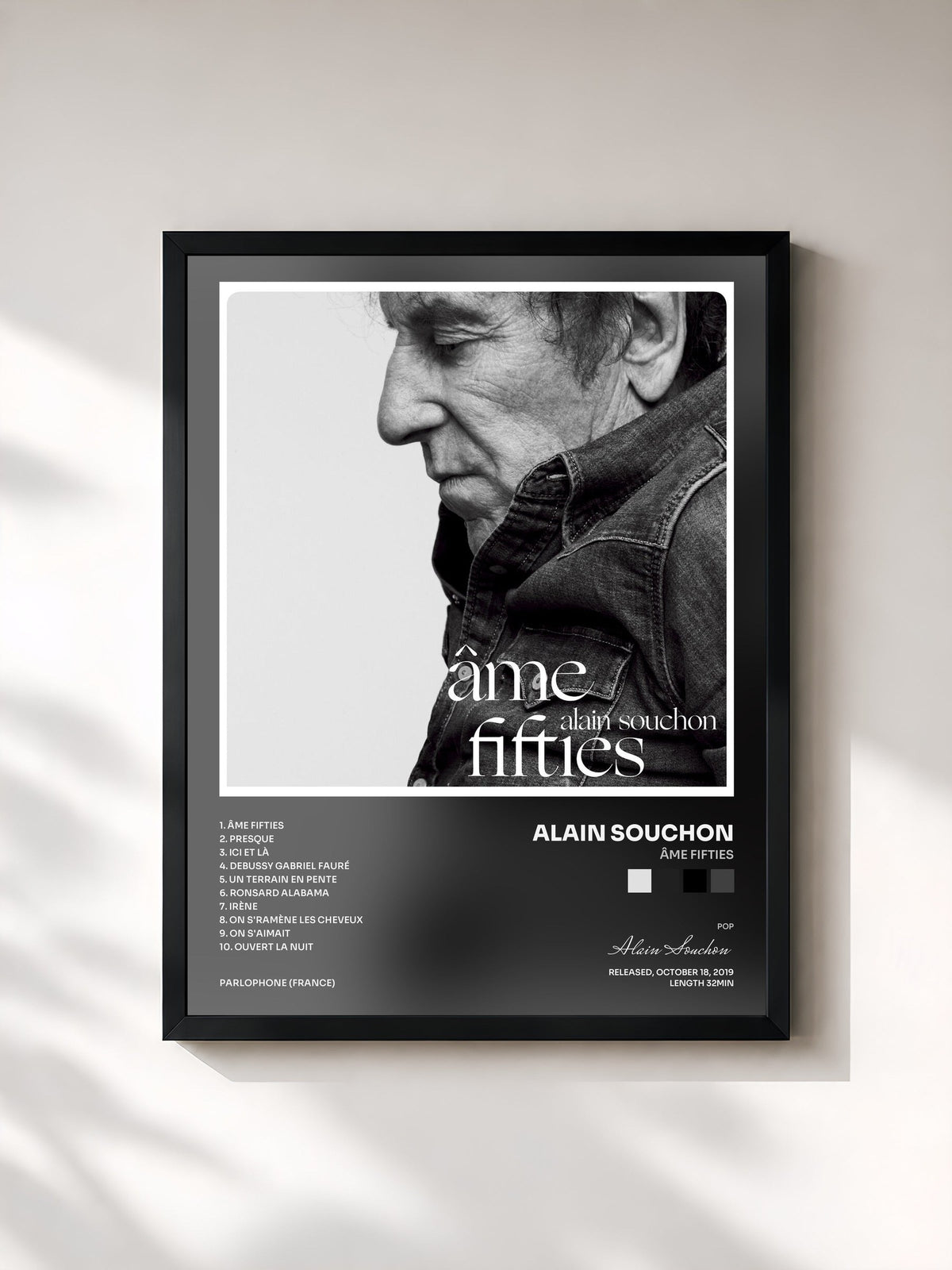 #noir Âme fifties von Alain Souchon als gerahmter Kunstdruck, schwarzer Rahmen, gedruckt und gerahmt in Frankreich