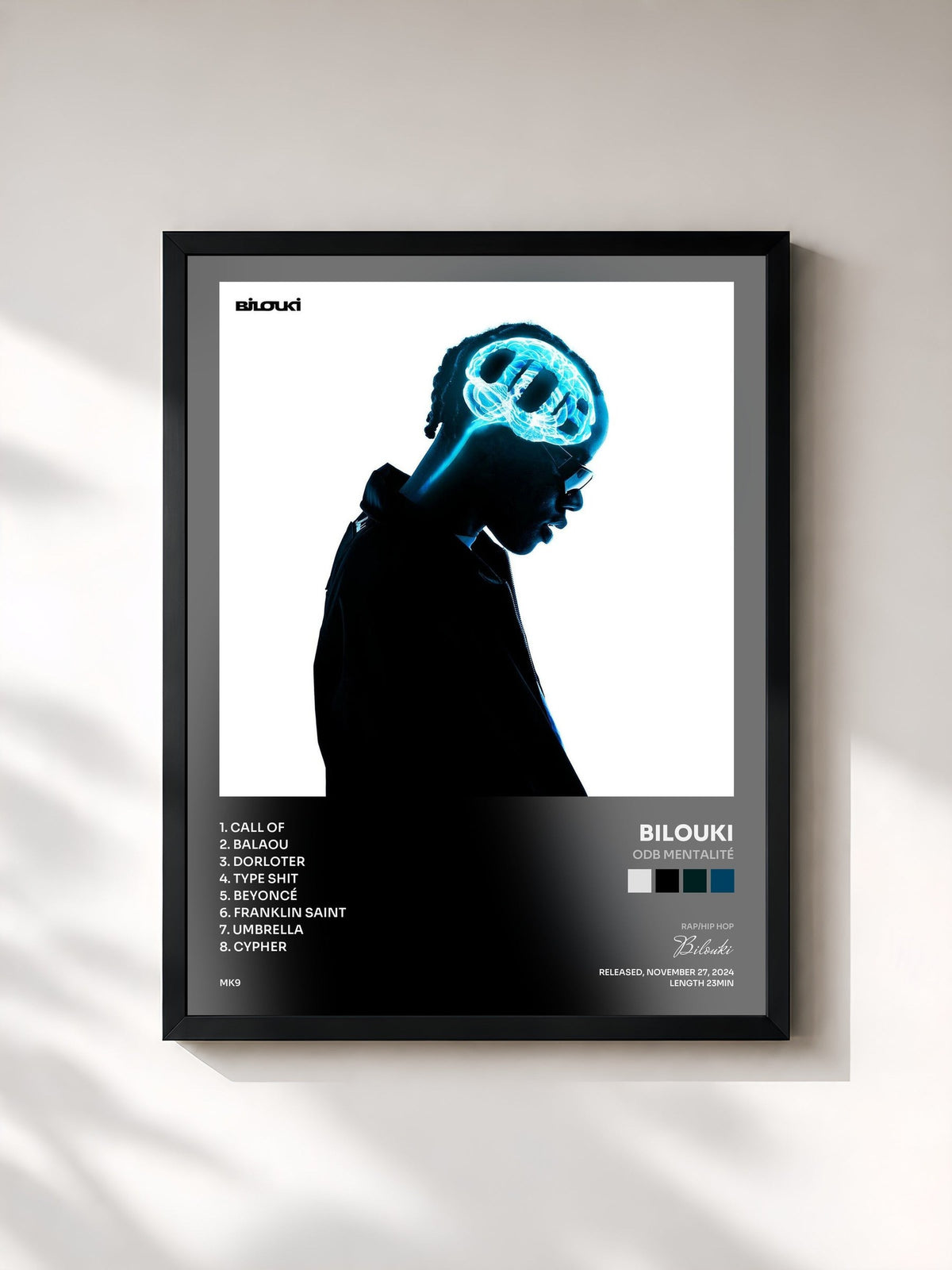 #noir Tableau de l'album ODB Mentalité de Bilouki, cadre noir, imprimé et encadré en France
