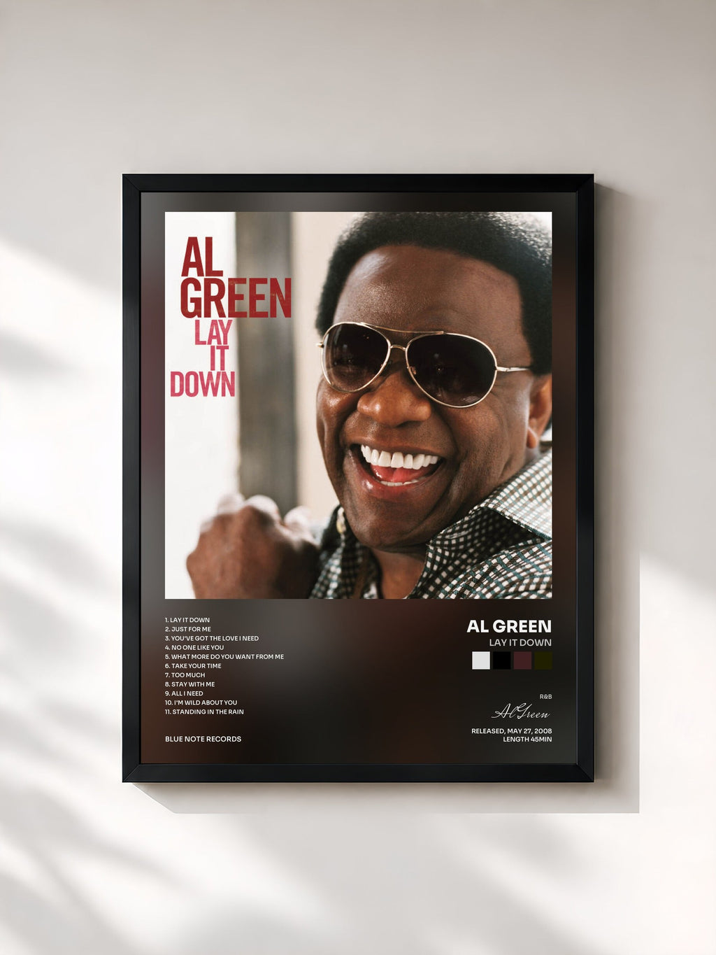 #noir Tableau de l'album Lay It Down de Al Green, cadre noir, imprimé et encadré en France