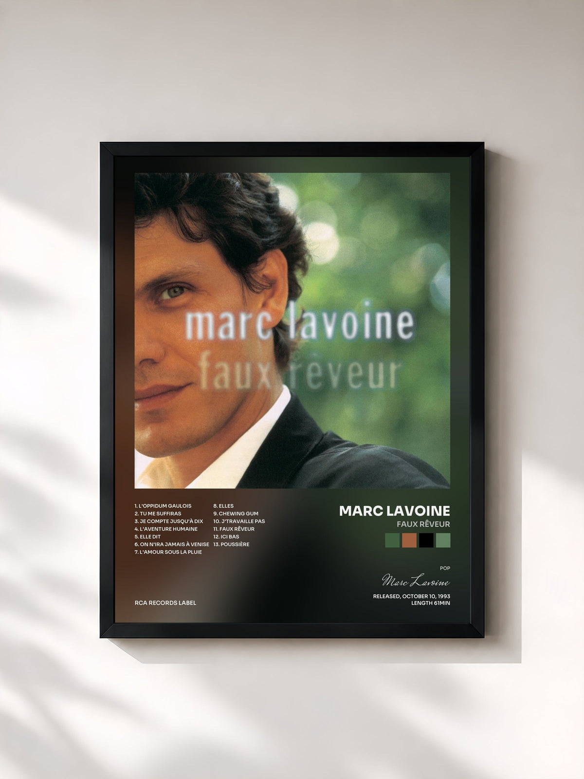 #noir Tableau de l'album Faux rêveur de Marc Lavoine, cadre noir, imprimé et encadré en France