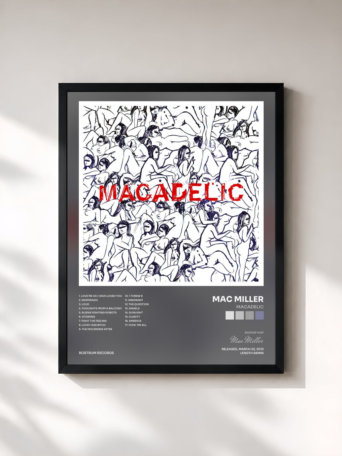 #noir Macadelic by Mac Miller as a framed art print, black frame, printed and framed in France
