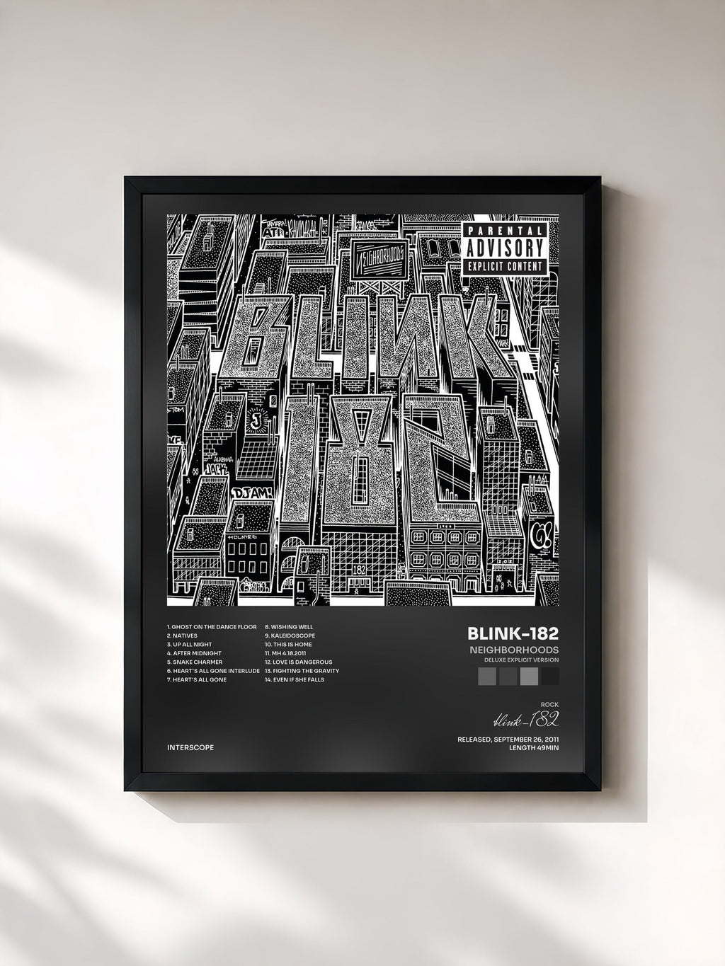 #noir Tableau de l'album Neighborhoods (Deluxe Explicit Version) de blink-182, cadre noir, imprimé et encadré en France