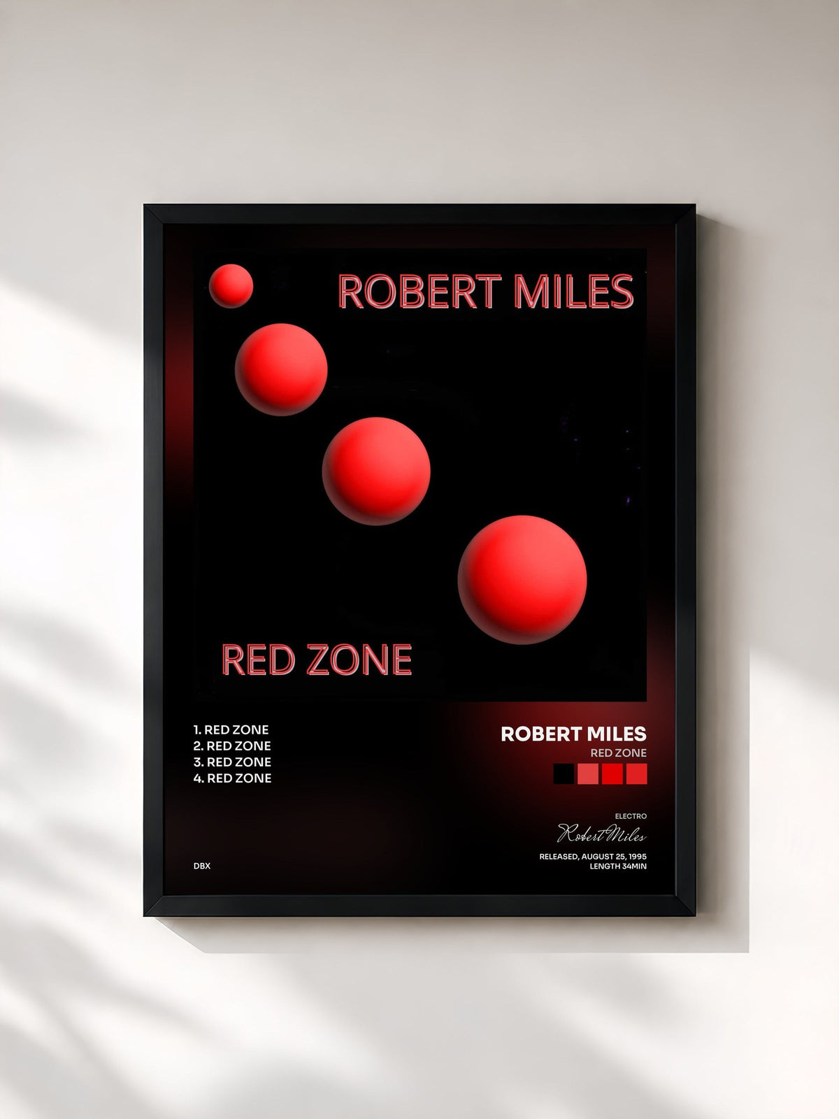 #noir Tableau de l'album Red Zone de Robert Miles, cadre noir, imprimé et encadré en France