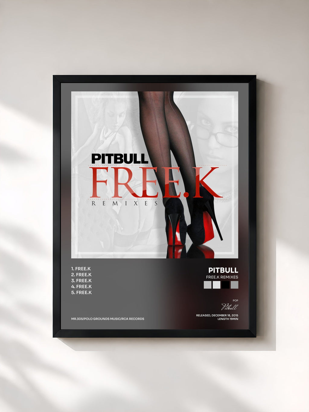 #noir FREE.K Remixes von Pitbull als gerahmter Kunstdruck, schwarzer Rahmen, gedruckt und gerahmt in Frankreich