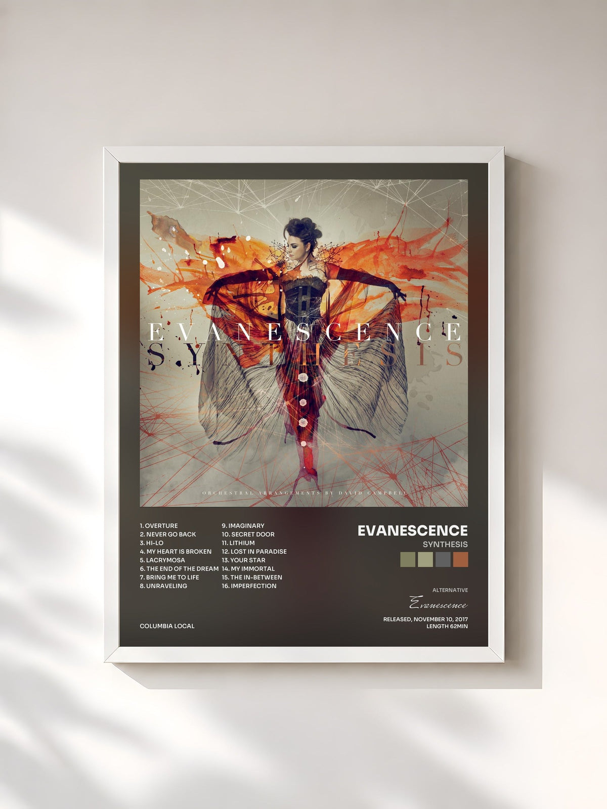 #blanc Tableau de l'album Synthesis de Evanescence, cadre blanc, imprimé et encadré en France