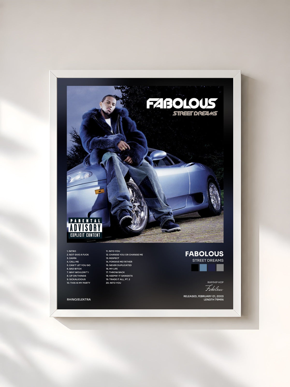 #blanc Tableau de l'album Street Dreams de Fabolous, cadre blanc, imprimé et encadré en France