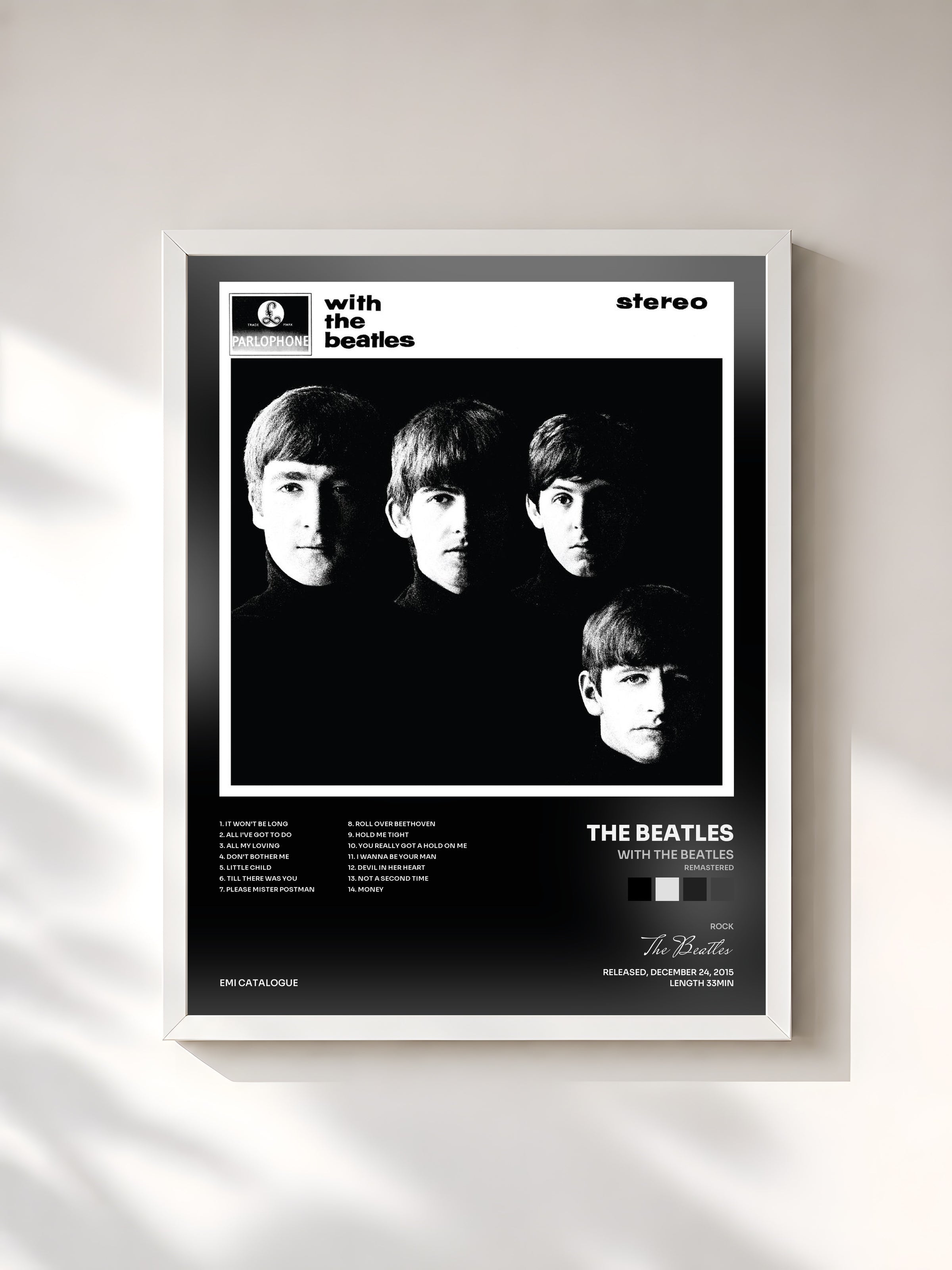 #blanc With The Beatles (Remastered) by The Beatles as a framed art print, white frame, printed and framed in France