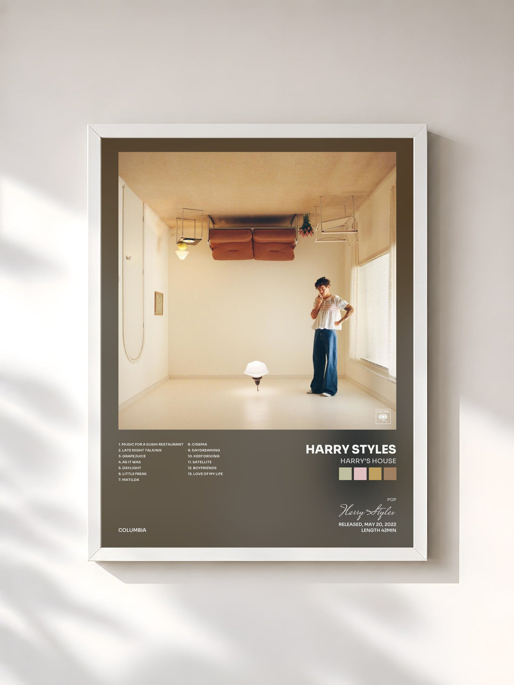 #blanc Harry's House by Harry Styles as a framed art print, white frame, printed and framed in France