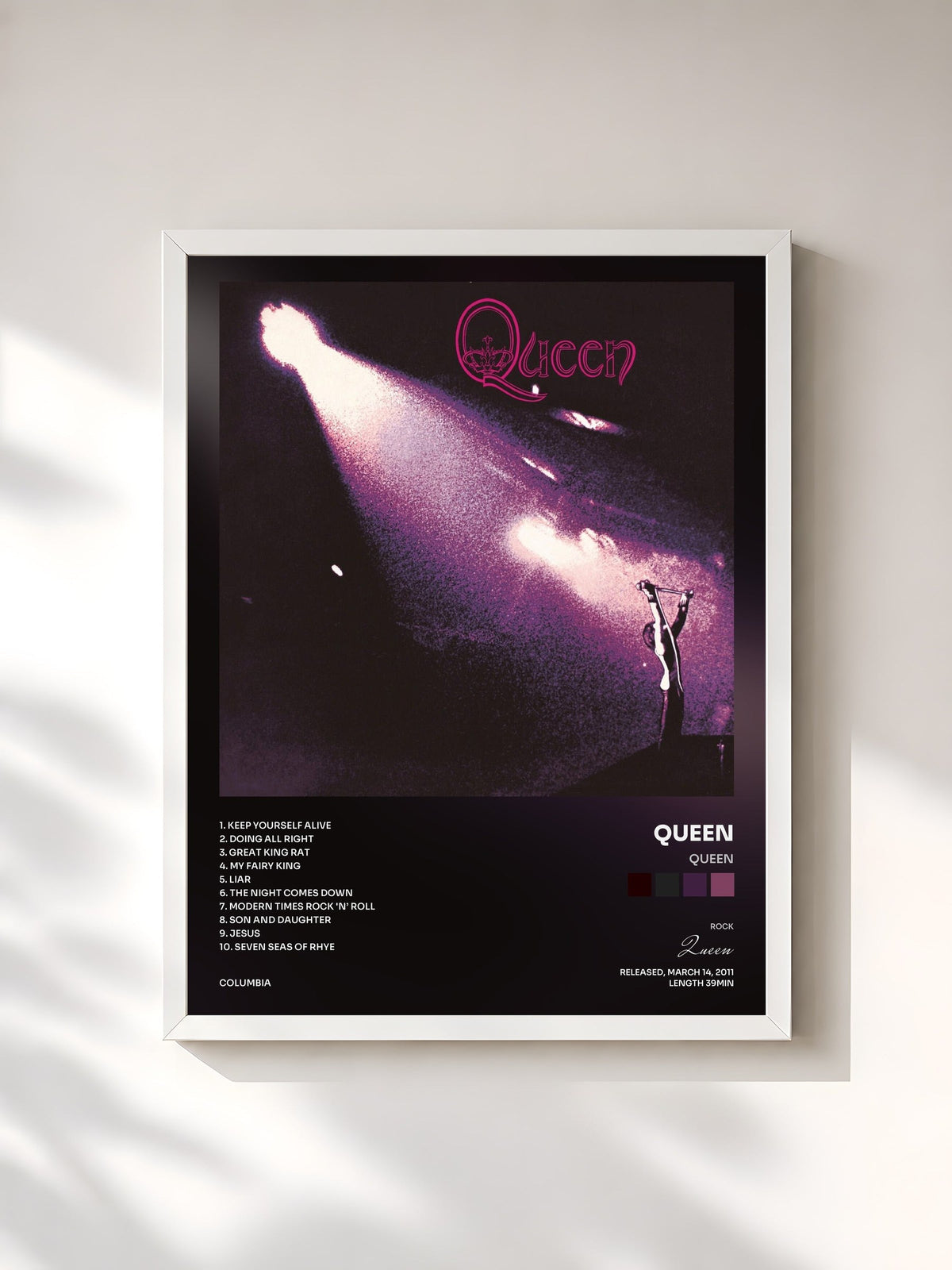 #blanc Tableau de l'album Queen de Queen, cadre blanc, imprimé et encadré en France