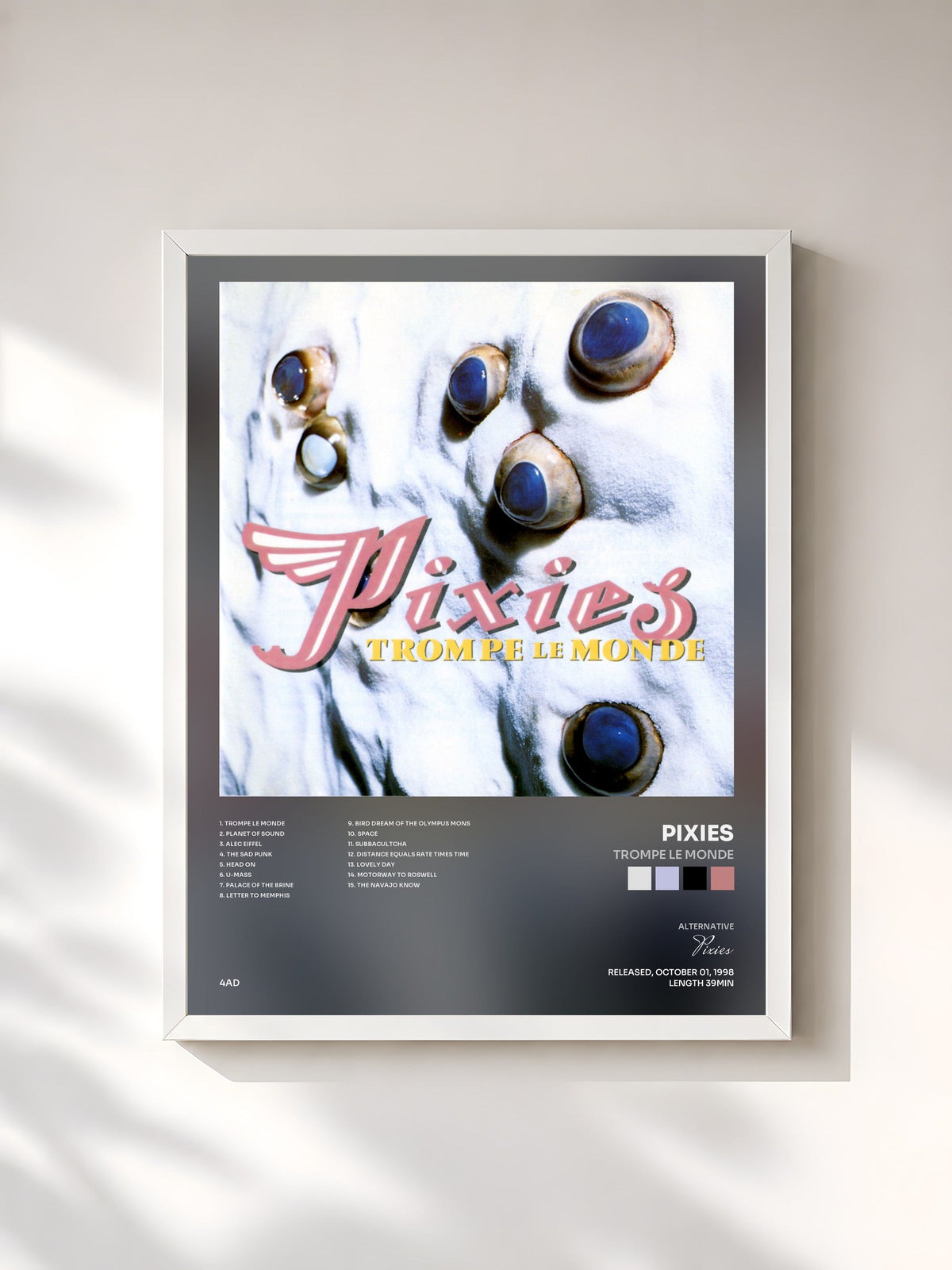 #blanc Tableau de l'album Trompe le Monde de Pixies, cadre blanc, imprimé et encadré en France