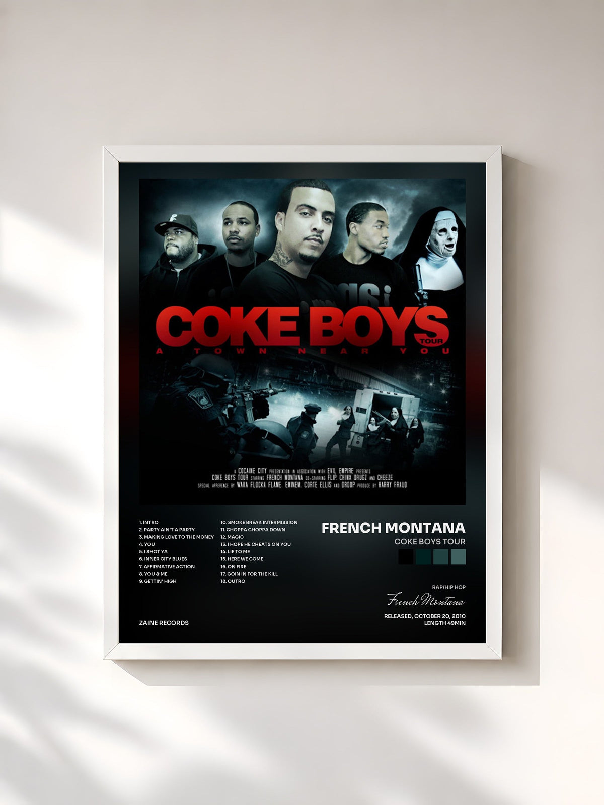 #blanc Coke Boys Tour di French Montana in stampa incorniciata, cornice bianca, stampata e incorniciata in Francia