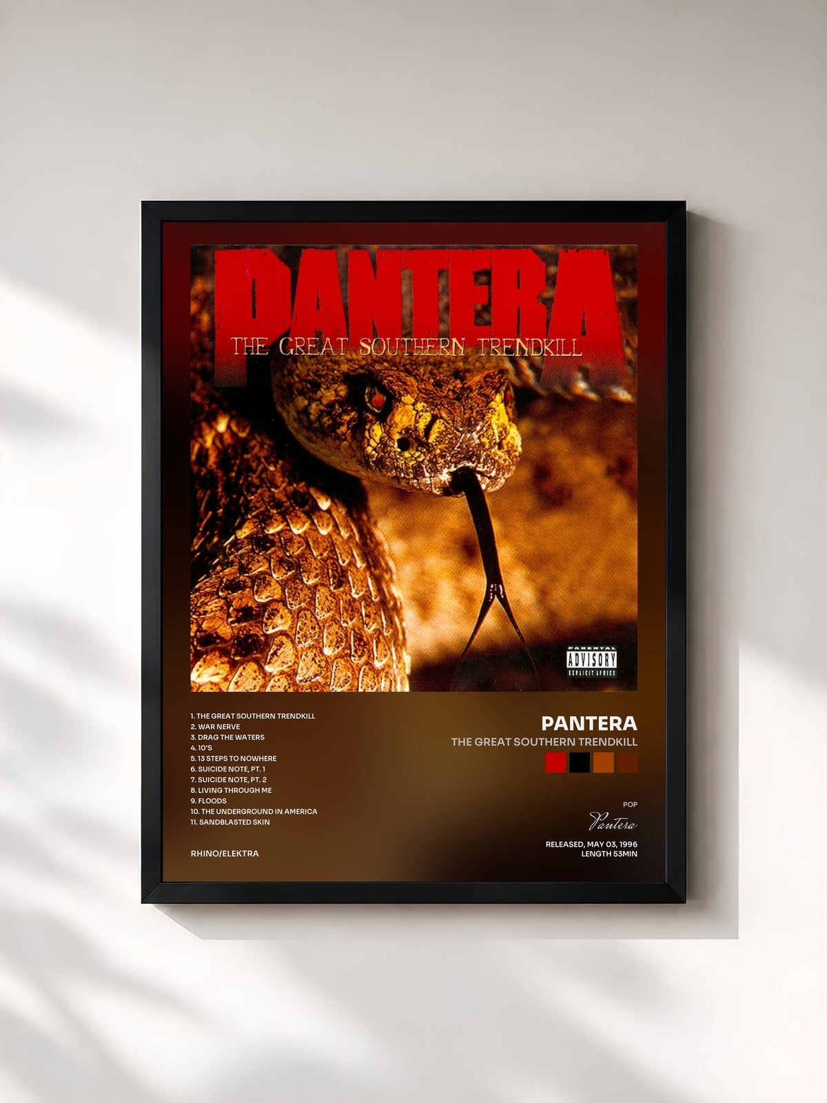 #noir Tableau de l'album The Great Southern Trendkill de Pantera, cadre noir, imprimé et encadré en France