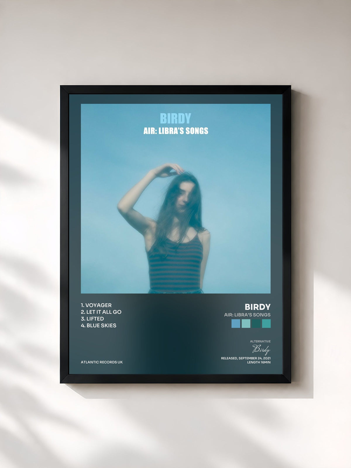 #noir Tableau de l'album Air: Libra's Songs de Birdy, cadre noir, imprimé et encadré en France