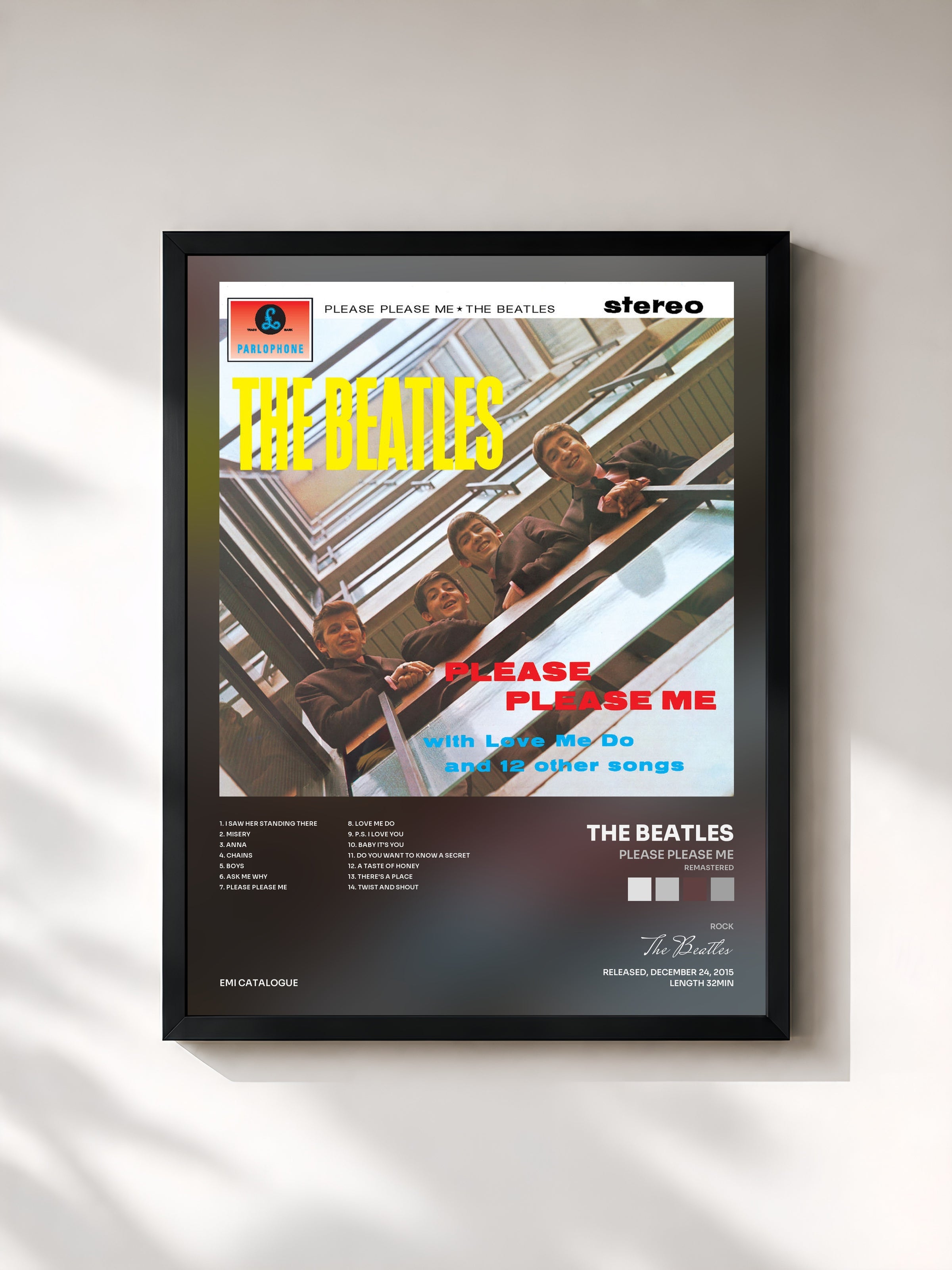 #noir Please Please Me (Remastered) by The Beatles as a framed art print, black frame, printed and framed in France