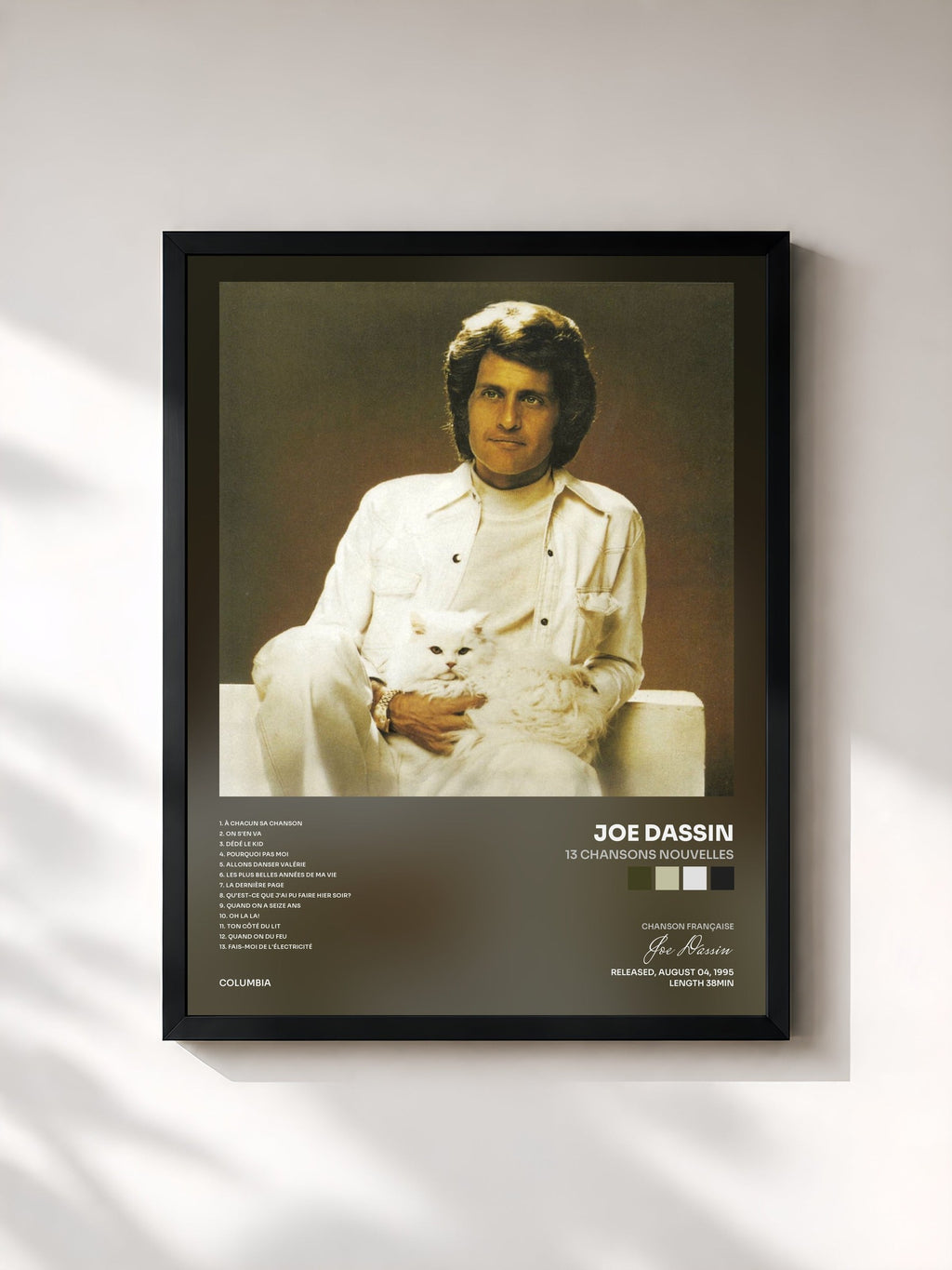 #noir Tableau de l'album 13 Chansons Nouvelles de Joe Dassin, cadre noir, imprimé et encadré en France