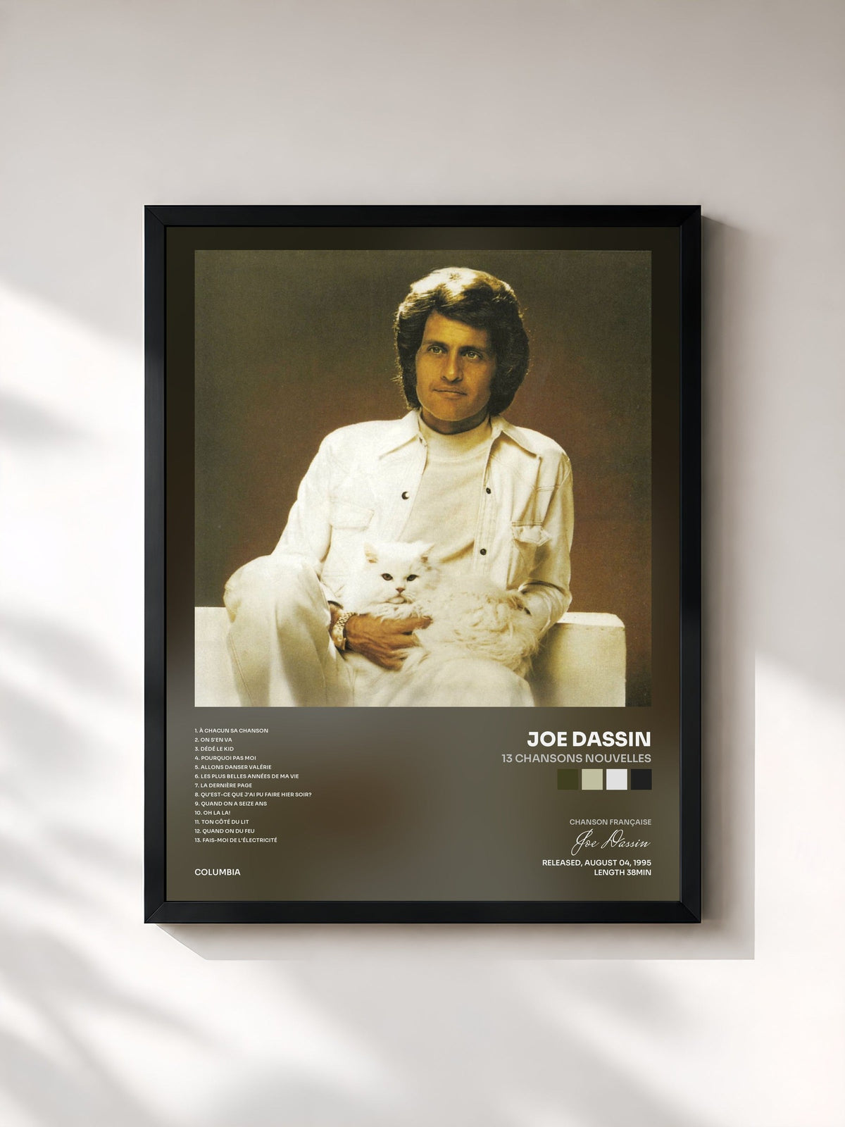 #noir Tableau de l'album 13 Chansons Nouvelles de Joe Dassin, cadre noir, imprimé et encadré en France