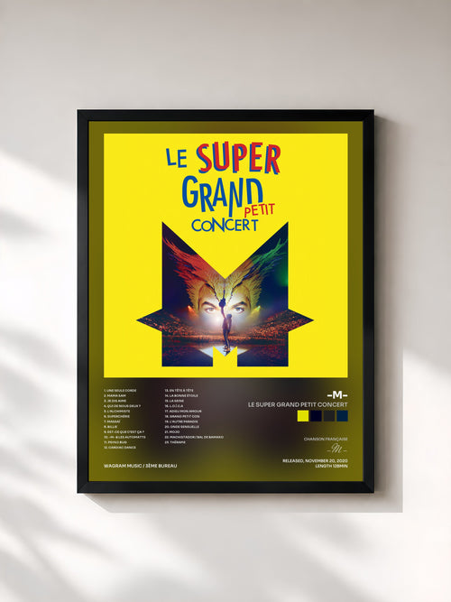 #noir Tableau de l'album Le super grand petit concert de -M-, cadre noir, imprimé et encadré en France