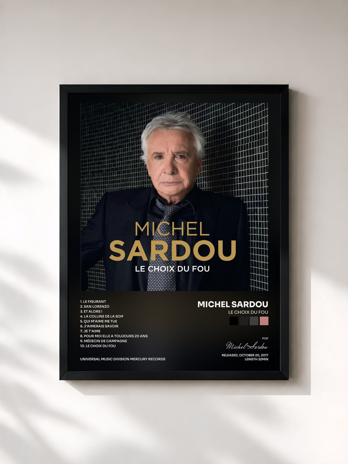 #noir Le choix du fou de Michel Sardou en lámina enmarcada, marco negro, impresa y enmarcada en Francia