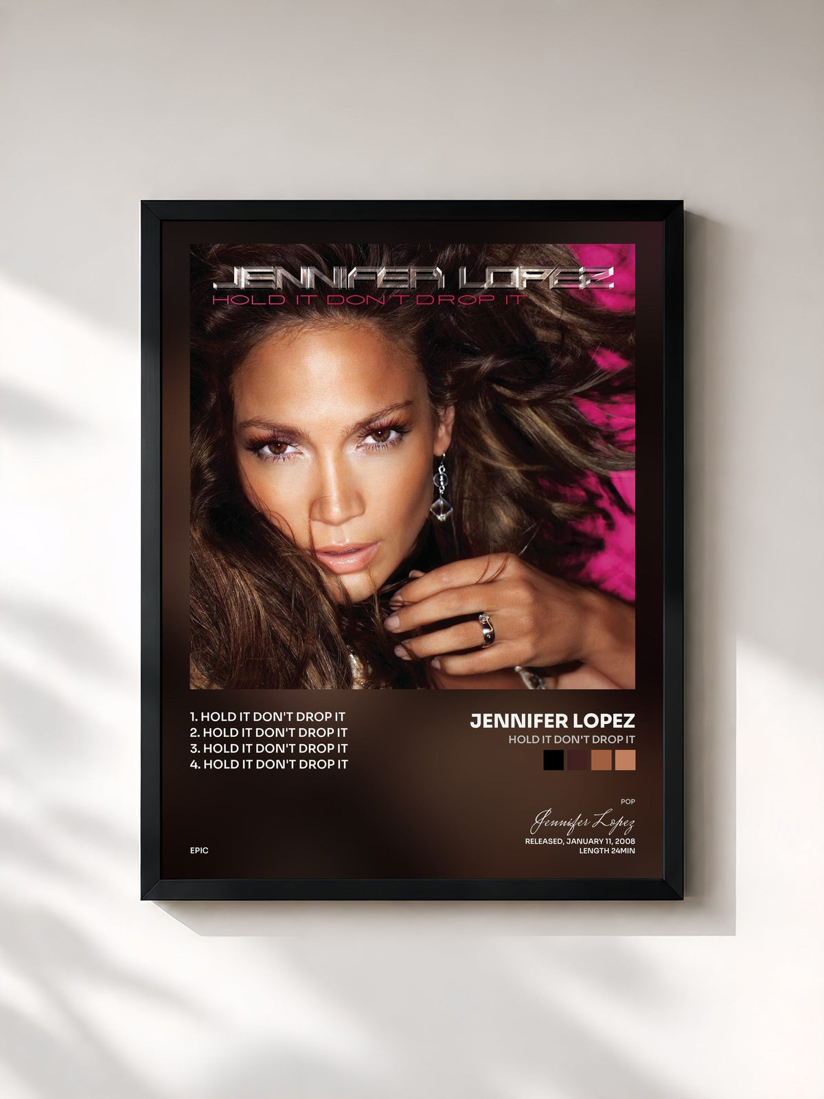 #noir Tableau de l'album Hold It Don't Drop It de Jennifer Lopez, cadre noir, imprimé et encadré en France