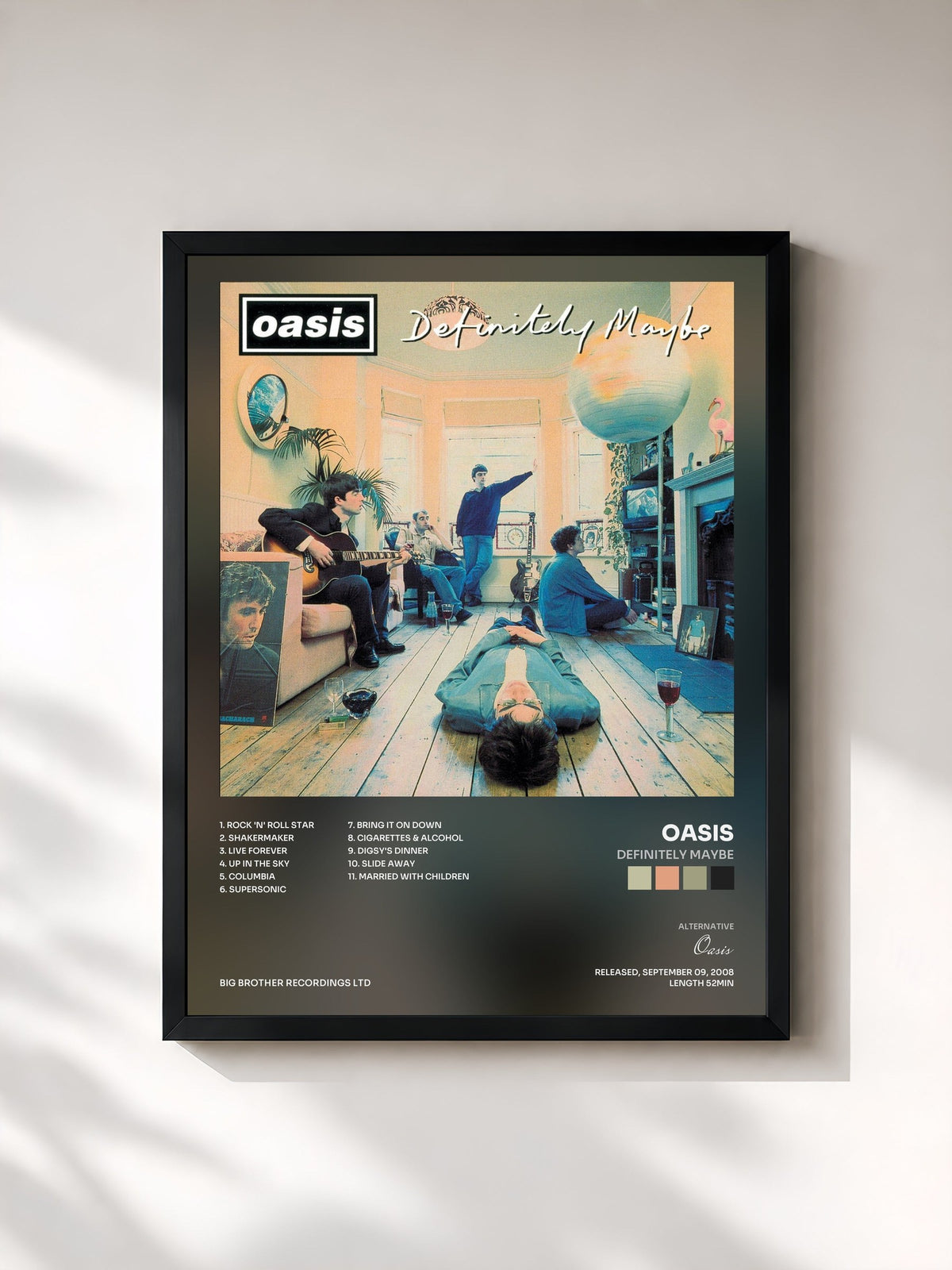 #noir Tableau de l'album Definitely Maybe de Oasis, cadre noir, imprimé et encadré en France