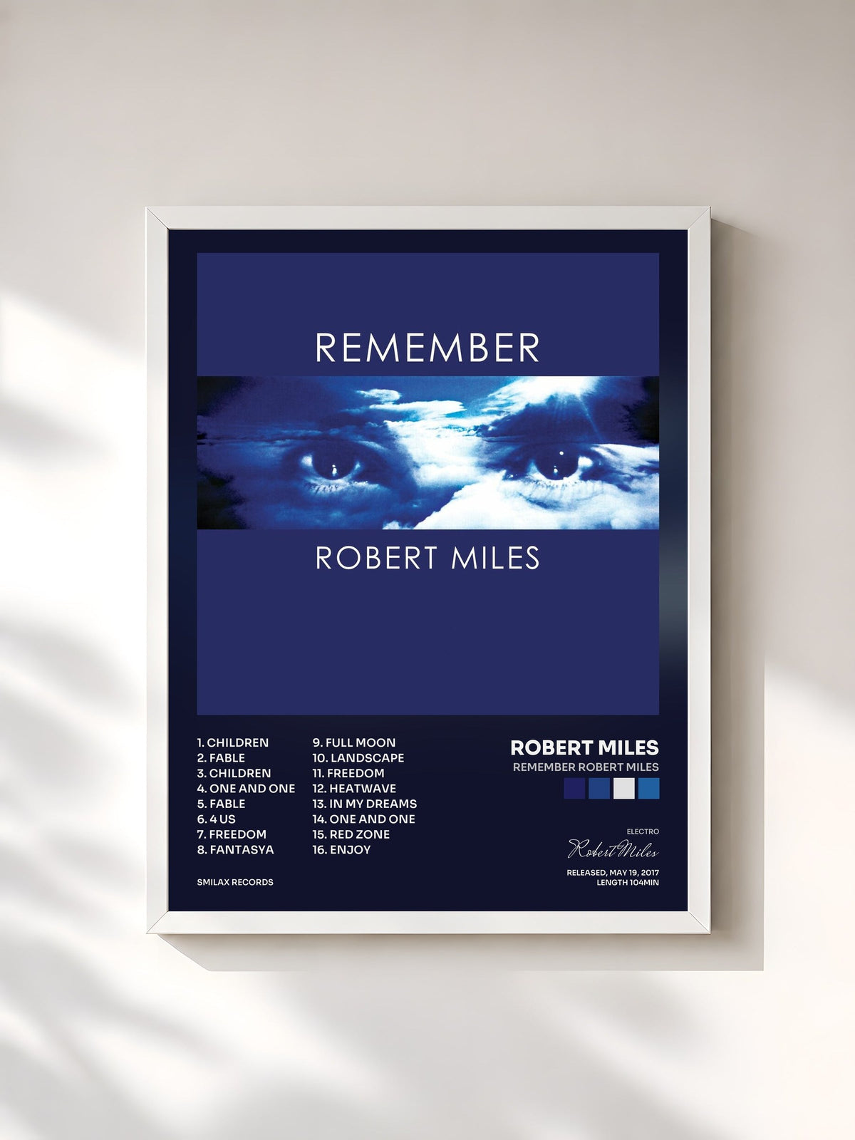 #blanc Tableau de l'album Remember Robert Miles de Robert Miles, cadre blanc, imprimé et encadré en France
