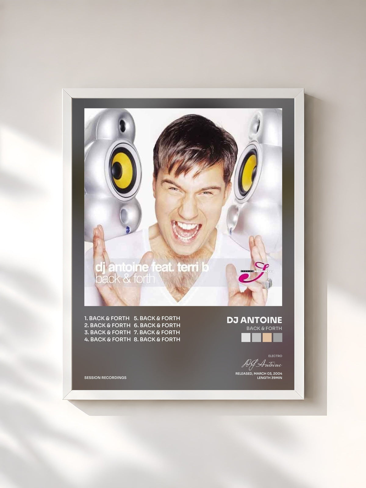 #blanc Tableau de l'album Back & Forth de DJ Antoine, cadre blanc, imprimé et encadré en France
