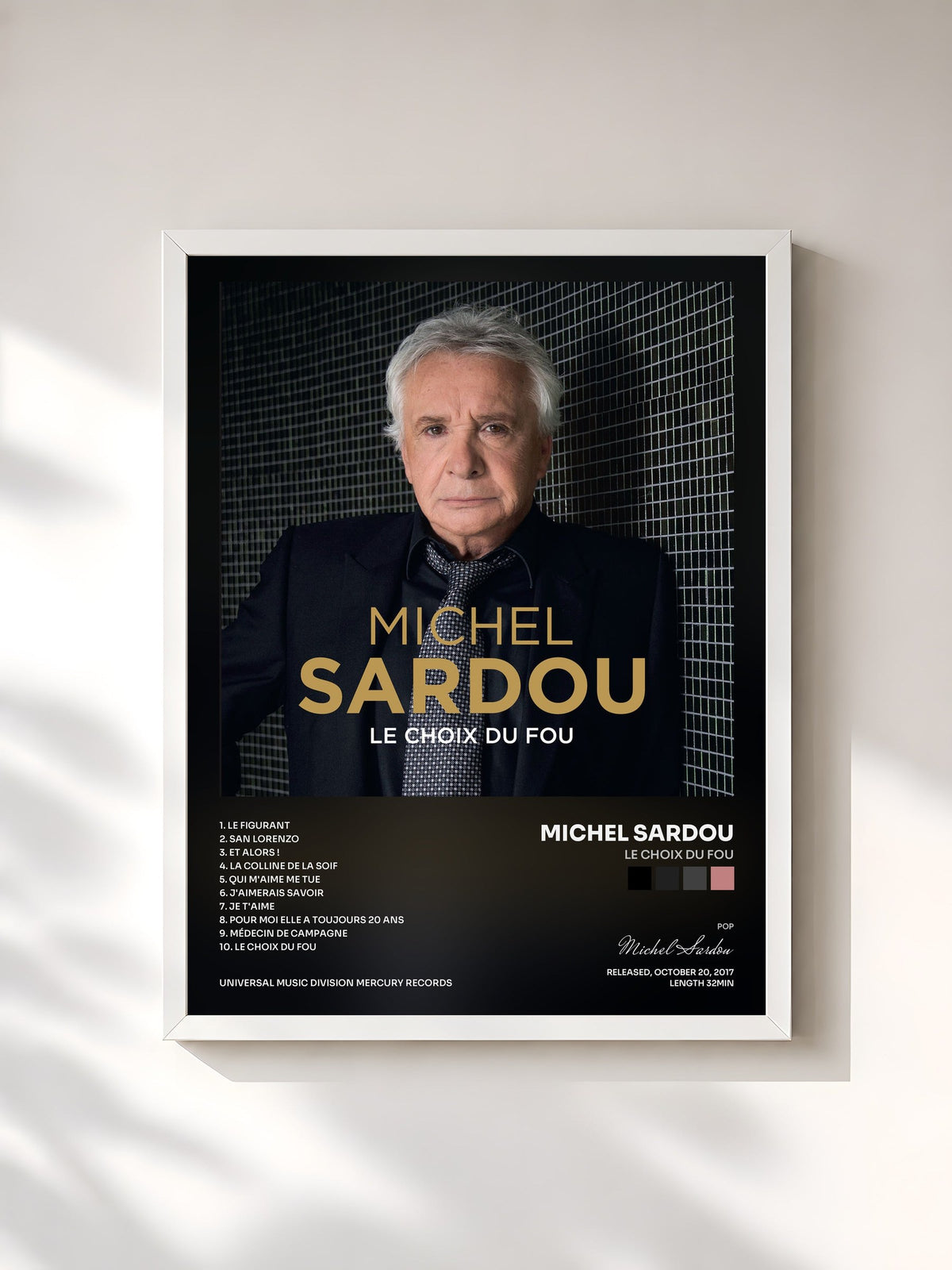 #blanc Le choix du fou de Michel Sardou en lámina enmarcada, marco blanco, impresa y enmarcada en Francia